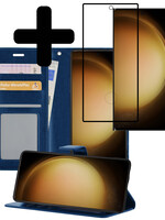 LUQ LUQ Samsung Galaxy S23 Ultra Hoesje Bookcase Donkerblauw Met Screenprotector