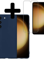 LUQ LUQ Samsung Galaxy S23 Plus Hoesje Siliconen Met Screenprotector - Donkerblauw