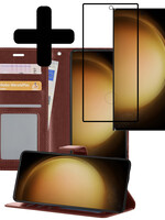 LUQ LUQ Samsung Galaxy S23 Ultra Hoesje Bookcase Bruin Met Screenprotector