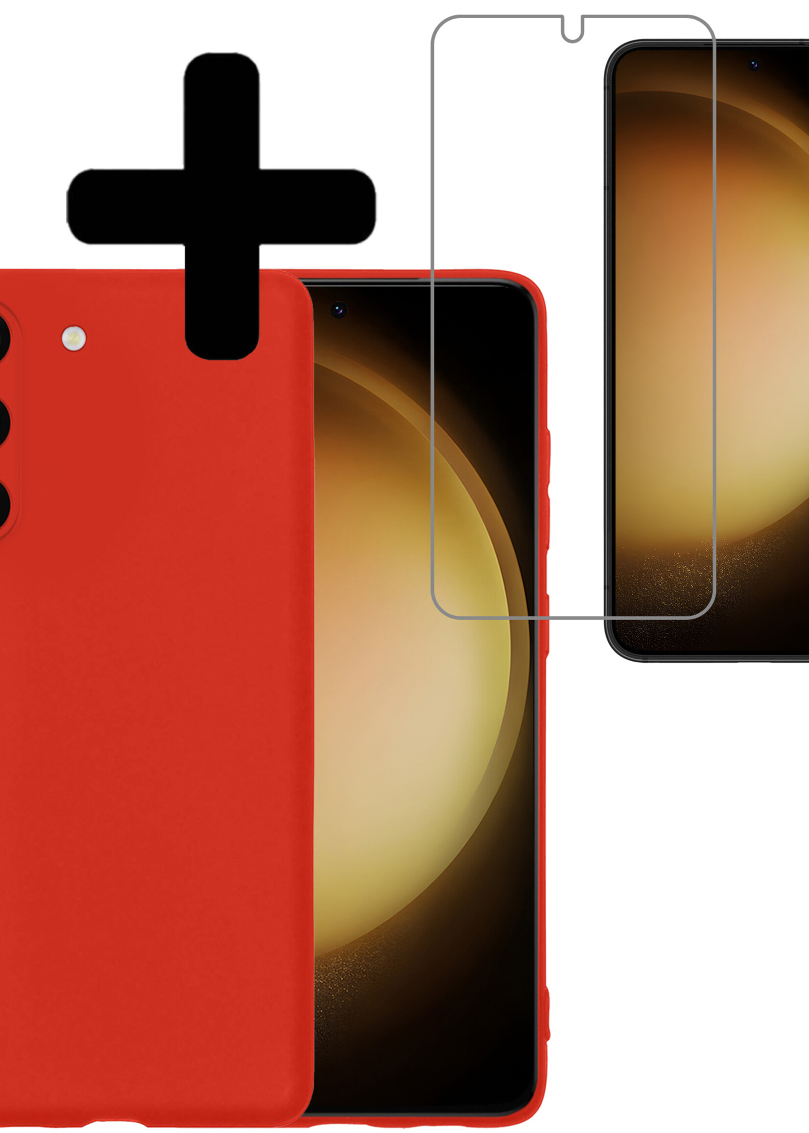 LUQ Hoesje Geschikt voor Samsung S23 Plus Hoesje Siliconen Case Met Screenprotector - Hoes Geschikt voor Samsung Galaxy S23 Plus Hoes Siliconen - Rood