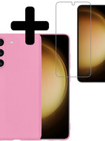 LUQ LUQ Samsung Galaxy S23 Plus Hoesje Siliconen Met Screenprotector - Lichtroze