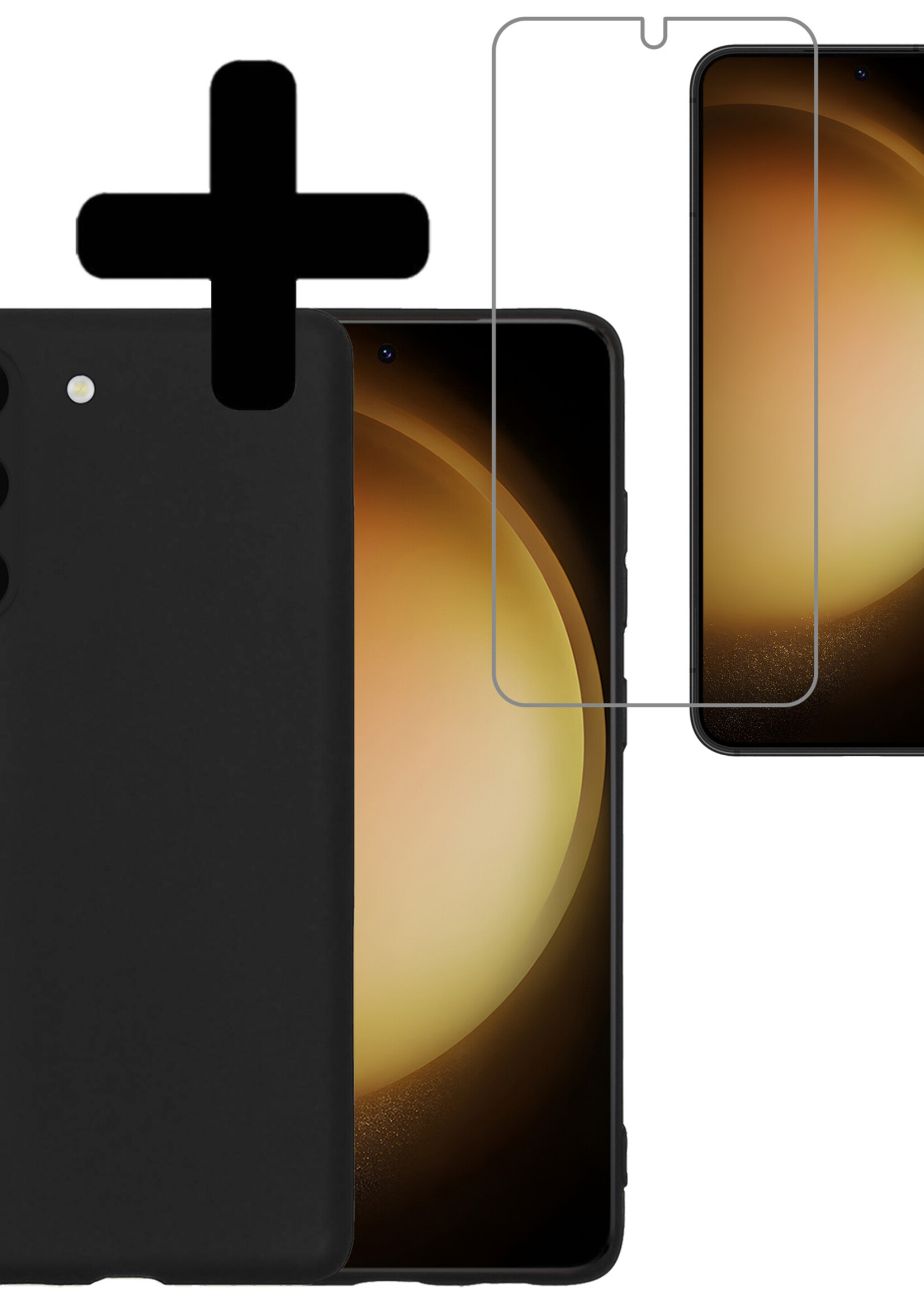 LUQ Hoesje Geschikt voor Samsung S23 Plus Hoesje Siliconen Case Met Screenprotector - Hoes Geschikt voor Samsung Galaxy S23 Plus Hoes Siliconen - Zwart