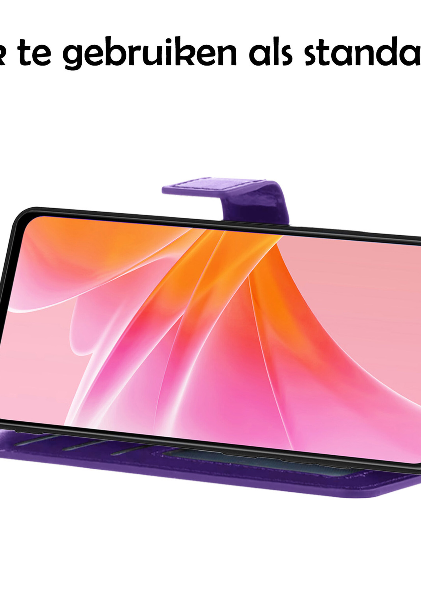 LUQ Hoesje Geschikt voor OPPO A17 Hoesje Book Case Hoes Wallet Cover Met Screenprotector - Hoes Geschikt voor OPPO A17 Hoesje Bookcase Hoes - Paars