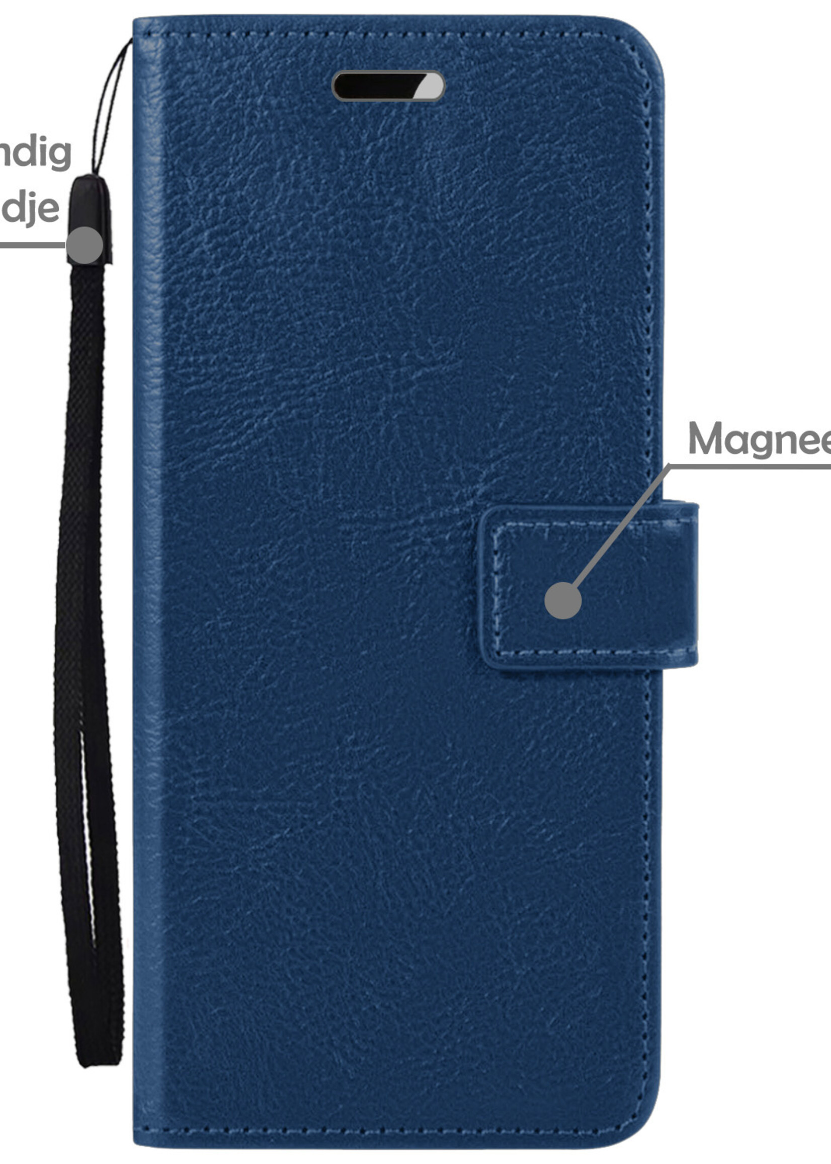 LUQ Hoesje Geschikt voor OPPO A17 Hoesje Book Case Hoes Wallet Cover Met 2x Screenprotector - Hoes Geschikt voor OPPO A17 Hoesje Bookcase Hoes - Donkerblauw