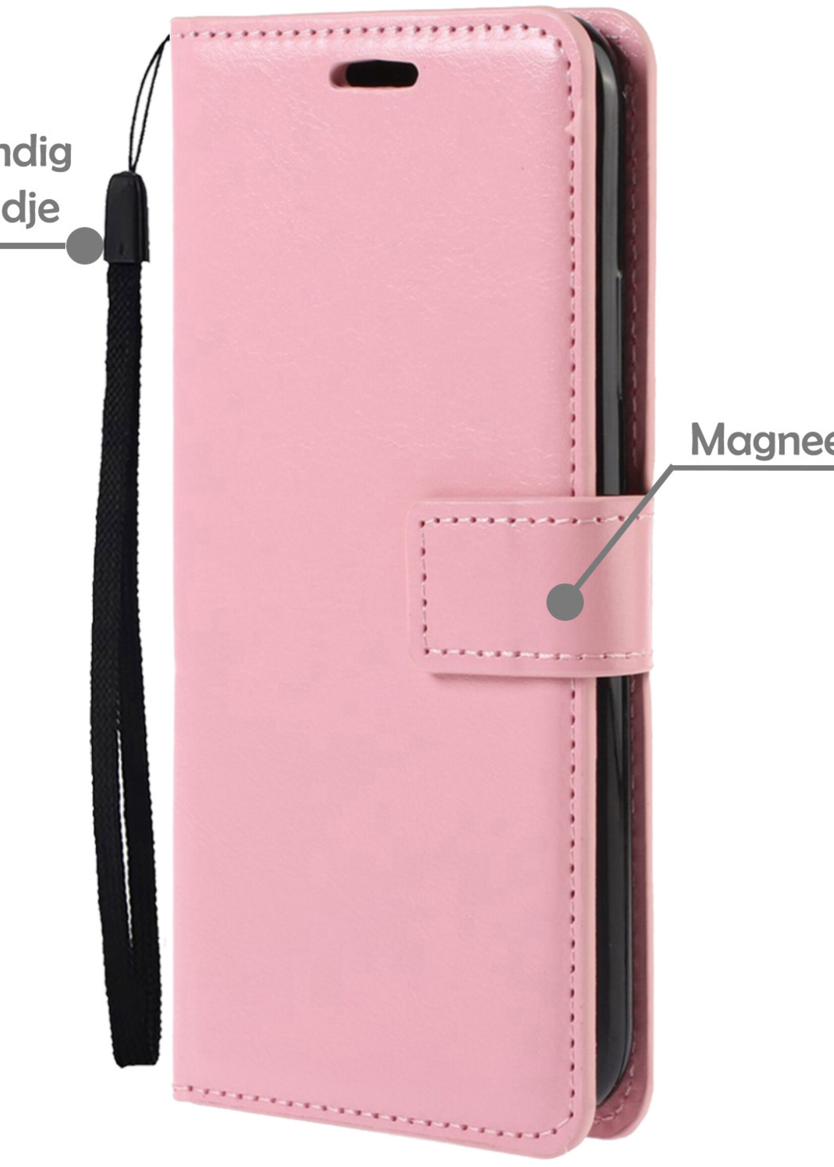 LUQ Hoesje Geschikt voor OPPO A17 Hoesje Book Case Hoes Wallet Cover Met 2x Screenprotector - Hoes Geschikt voor OPPO A17 Hoesje Bookcase Hoes - Lichtroze