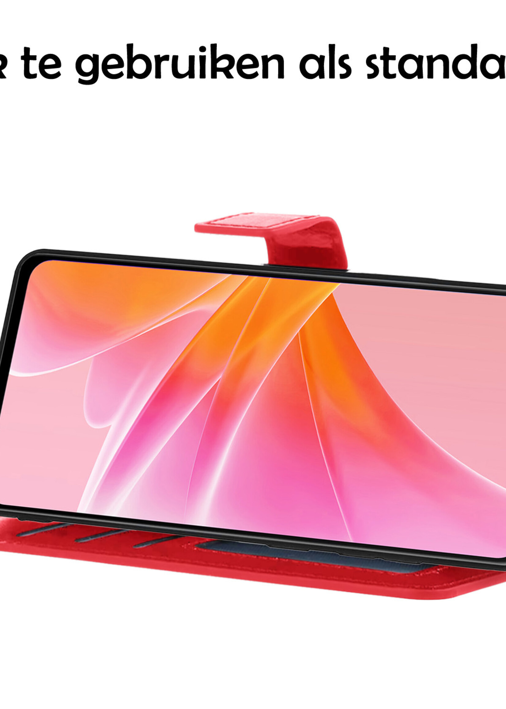 LUQ Hoesje Geschikt voor OPPO A17 Hoesje Book Case Hoes Wallet Cover Met 2x Screenprotector - Hoes Geschikt voor OPPO A17 Hoesje Bookcase Hoes - Rood