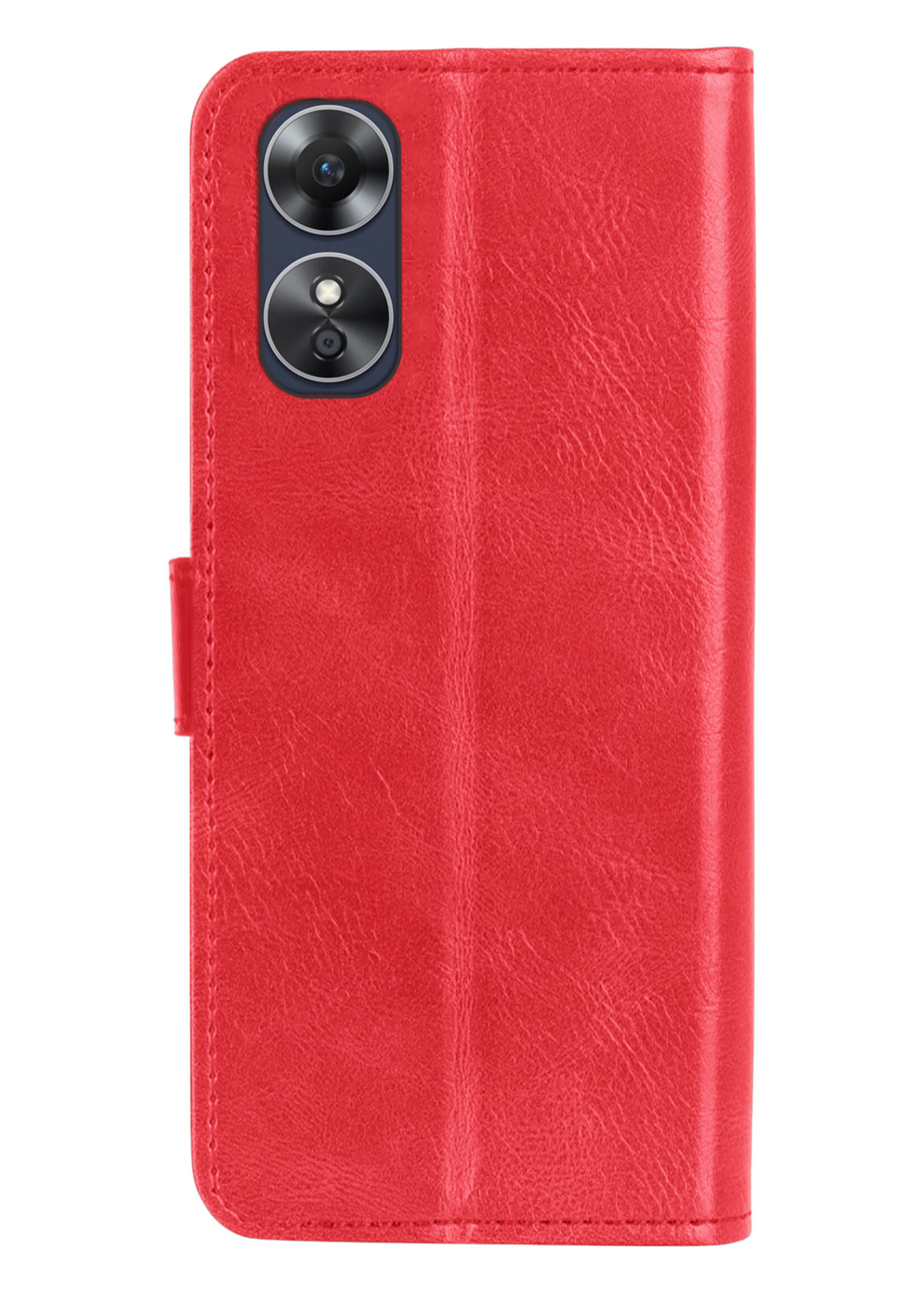 LUQ Hoesje Geschikt voor OPPO A17 Hoesje Book Case Hoes Wallet Cover Met 2x Screenprotector - Hoes Geschikt voor OPPO A17 Hoesje Bookcase Hoes - Rood