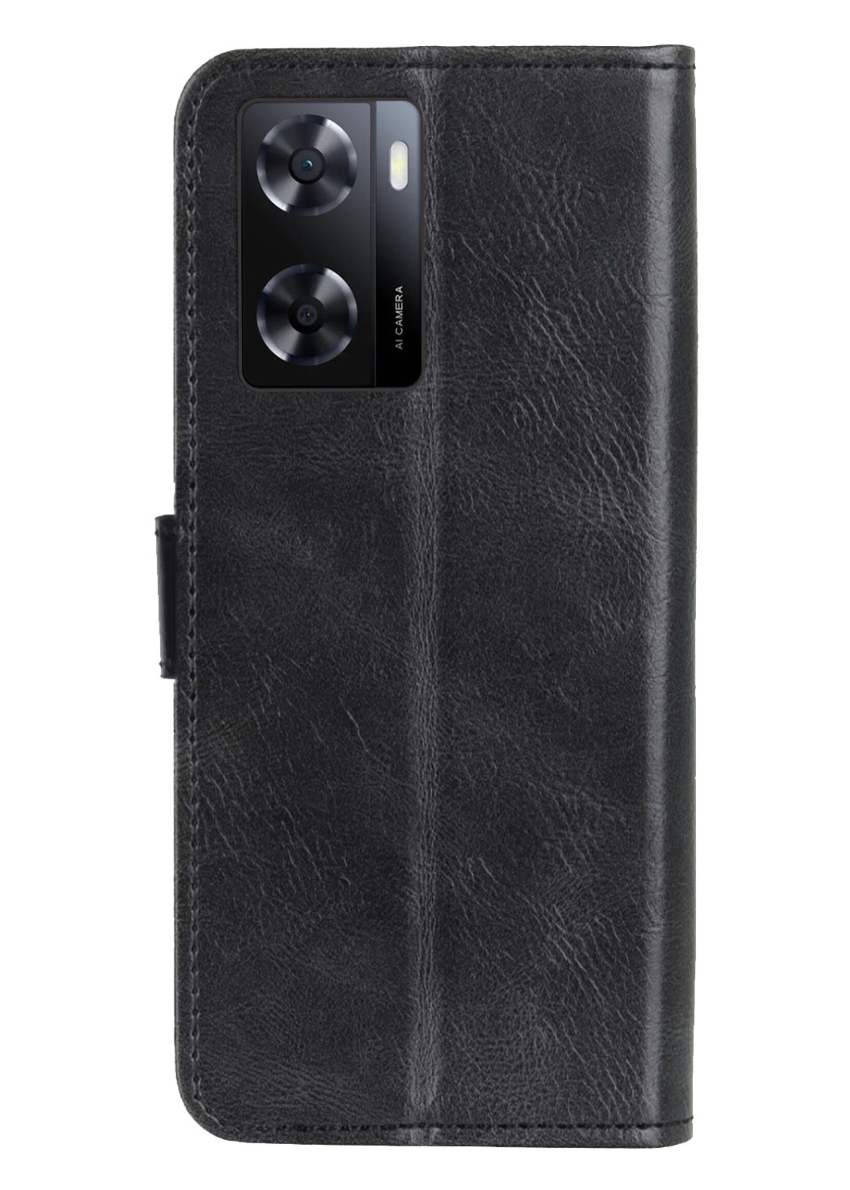 LUQ Hoesje Geschikt voor OPPO A57s Hoesje Book Case Hoes Wallet Cover Met Screenprotector - Hoes Geschikt voor OPPO A57s Hoesje Bookcase Hoes - Zwart