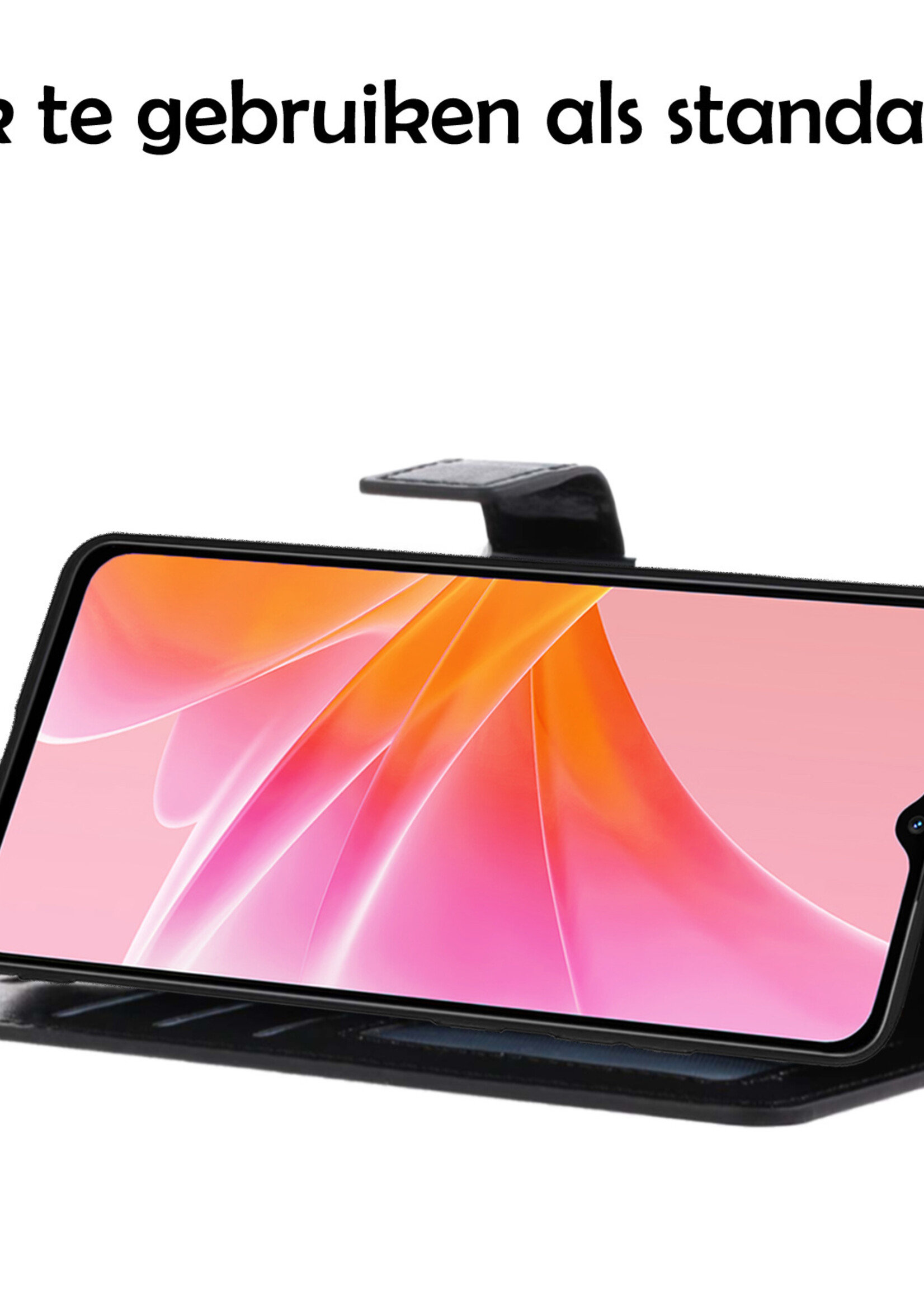 LUQ Hoesje Geschikt voor OPPO A57s Hoesje Book Case Hoes Wallet Cover Met 2x Screenprotector - Hoes Geschikt voor OPPO A57s Hoesje Bookcase Hoes - Zwart