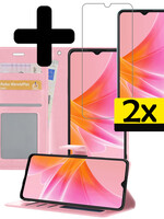LUQ LUQ OPPO A17 Hoesje Bookcase Lichtroze Met 2x Screenprotector