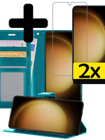 LUQ LUQ Samsung Galaxy S23 Plus Hoesje Bookcase Turquoise Met 2x Screenprotector