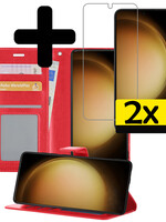 LUQ LUQ Samsung Galaxy S23 Plus Hoesje Bookcase Rood Met 2x Screenprotector