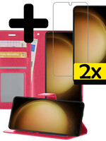 LUQ LUQ Samsung Galaxy S23 Plus Hoesje Bookcase Donkerroze Met 2x Screenprotector