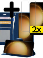 LUQ LUQ Samsung Galaxy S23 Plus Hoesje Bookcase Donkerblauw Met 2x Screenprotector