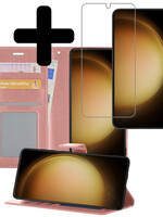 LUQ LUQ Samsung Galaxy S23 Plus Hoesje Bookcase Rose Goud Met Screenprotector