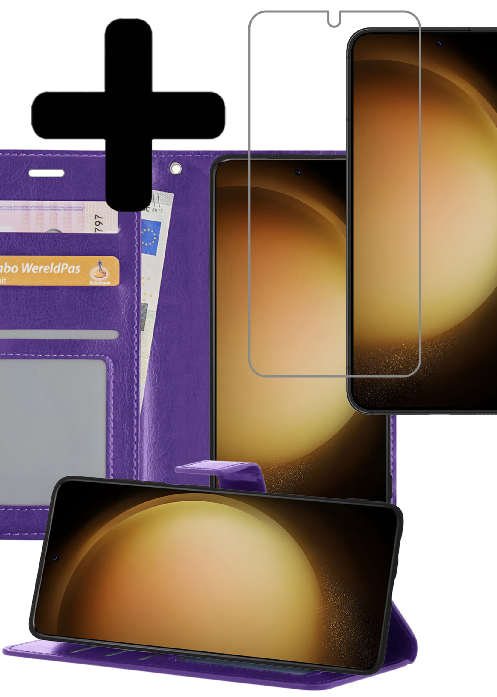 LUQ Hoesje Geschikt voor Samsung S23 Plus Hoesje Book Case Hoes Wallet Cover Met Screenprotector - Hoes Geschikt voor Samsung Galaxy S23 Plus Hoesje Bookcase Hoes - Paars