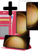 LUQ LUQ Samsung Galaxy S23 Plus Hoesje Bookcase Donkerroze Met Screenprotector