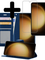 LUQ LUQ Samsung Galaxy S23 Plus Hoesje Bookcase Donkerblauw Met Screenprotector