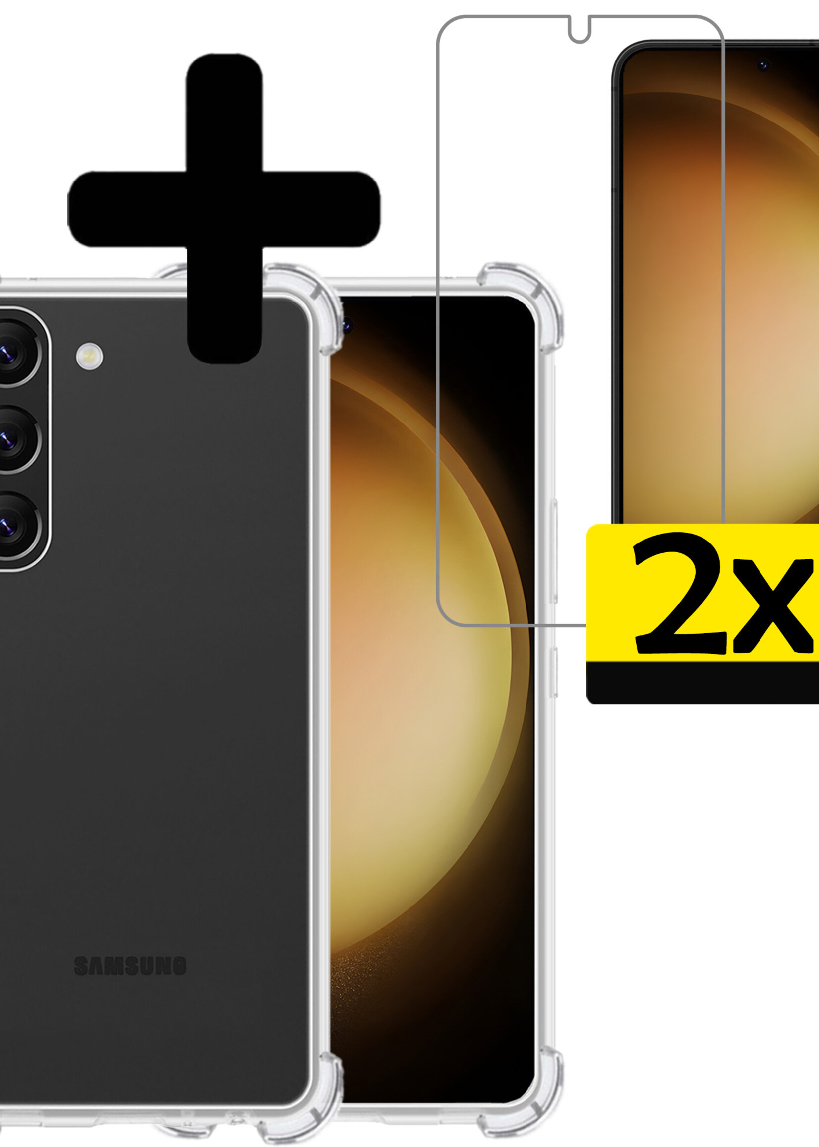 LUQ Hoesje Geschikt voor Samsung S23 Hoesje Shockproof Case Siliconen Met 2x Screenprotector - Hoes Geschikt voor Samsung Galaxy S23 Hoes Cover Siliconen - Transparant