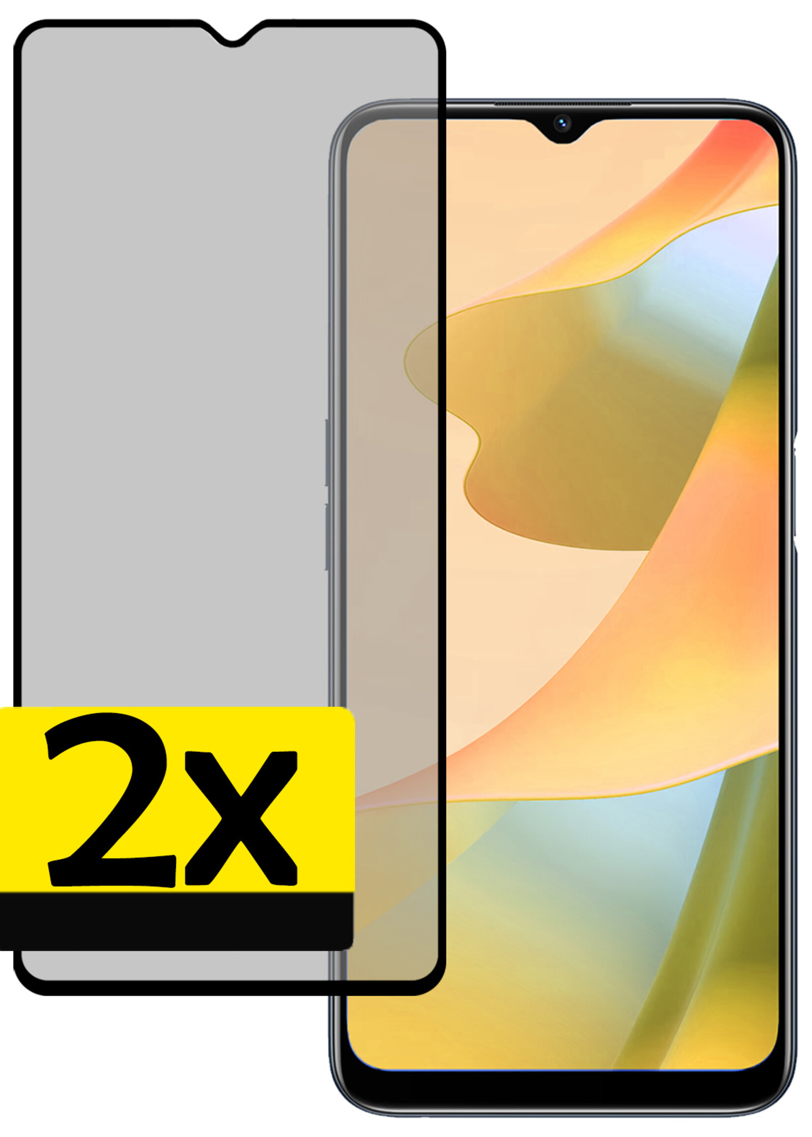 LUQ Screenprotector Geschikt voor OPPO A16 Privacy Screenprotector Bescherm Glas - Privacy Screenprotector Geschikt voor OPPO A16 Screenprotector Glas - 2 Stuks