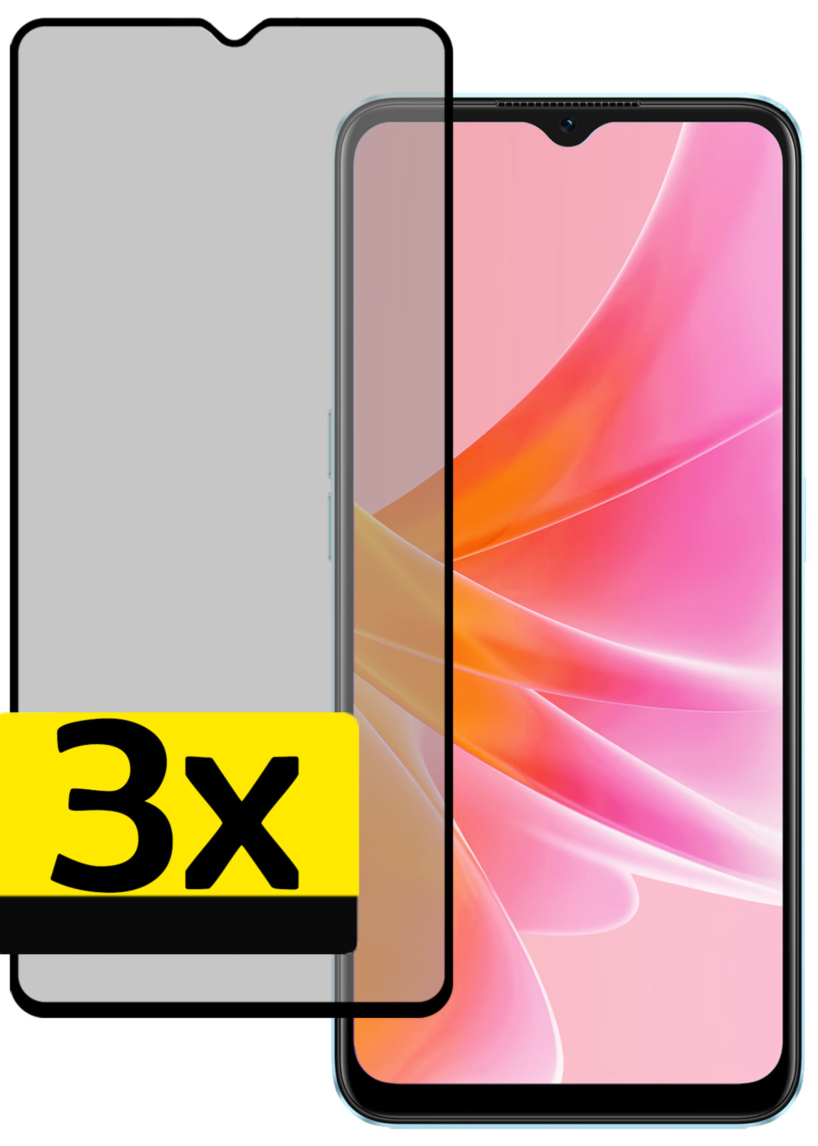 LUQ Screenprotector Geschikt voor OPPO A17 Privacy Screenprotector Bescherm Glas - Privacy Screenprotector Geschikt voor OPPO A17 Screenprotector Glas - 3 Stuks