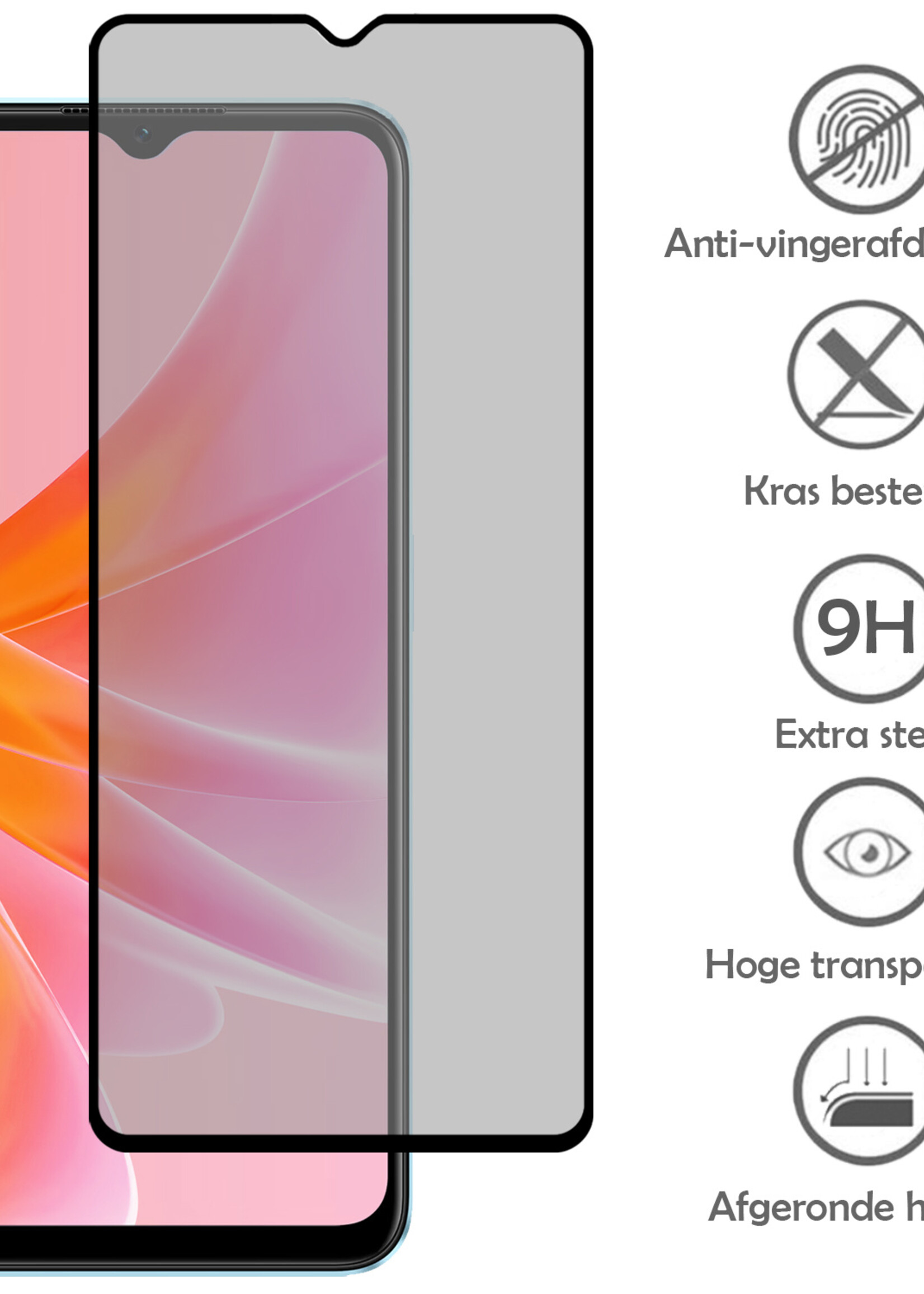 LUQ Screenprotector Geschikt voor OPPO A17 Privacy Screenprotector Bescherm Glas - Privacy Screenprotector Geschikt voor OPPO A17 Screenprotector Glas - 3 Stuks