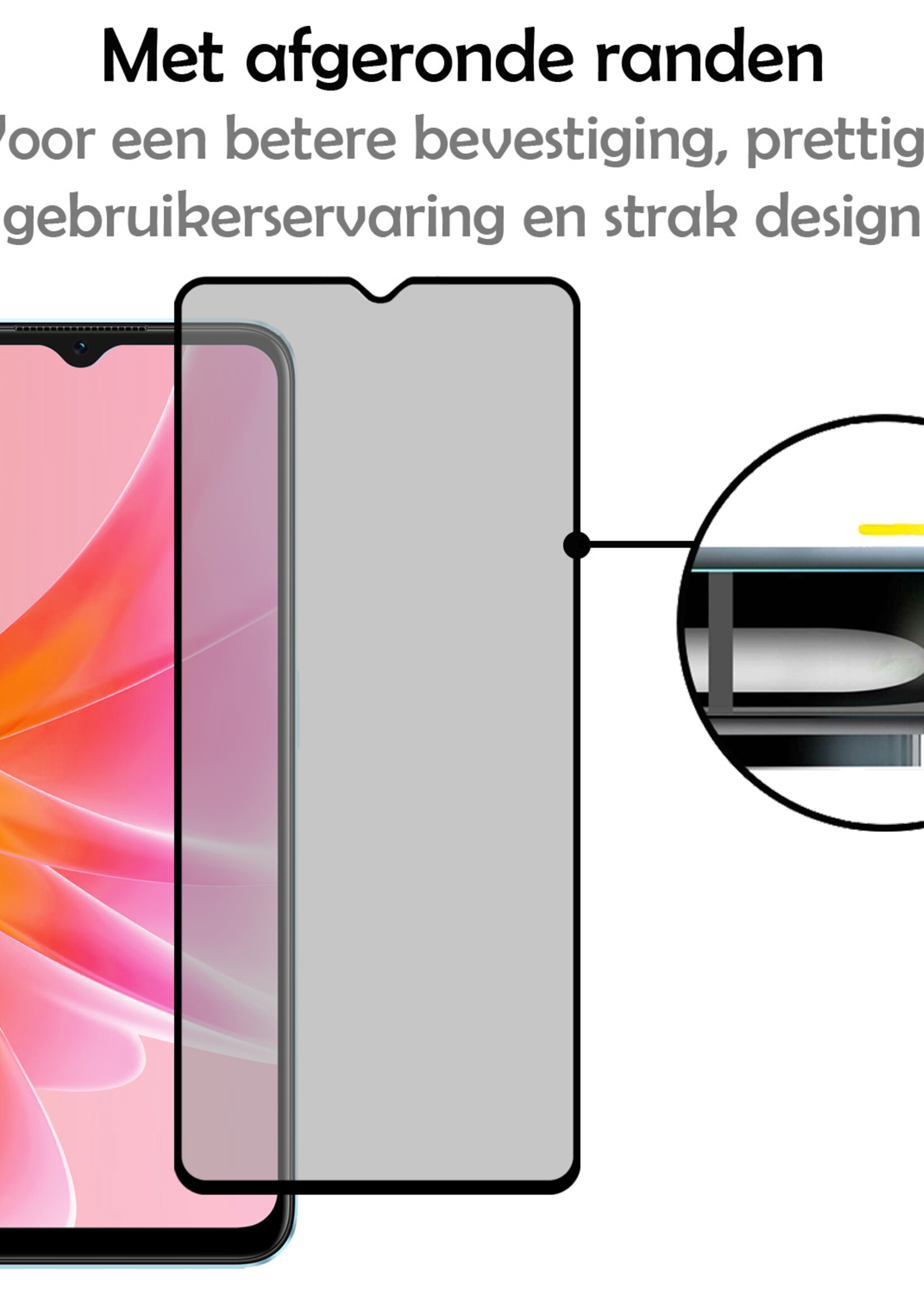 LUQ Screenprotector Geschikt voor OPPO A17 Privacy Screenprotector Bescherm Glas - Privacy Screenprotector Geschikt voor OPPO A17 Screenprotector Glas - 3 Stuks