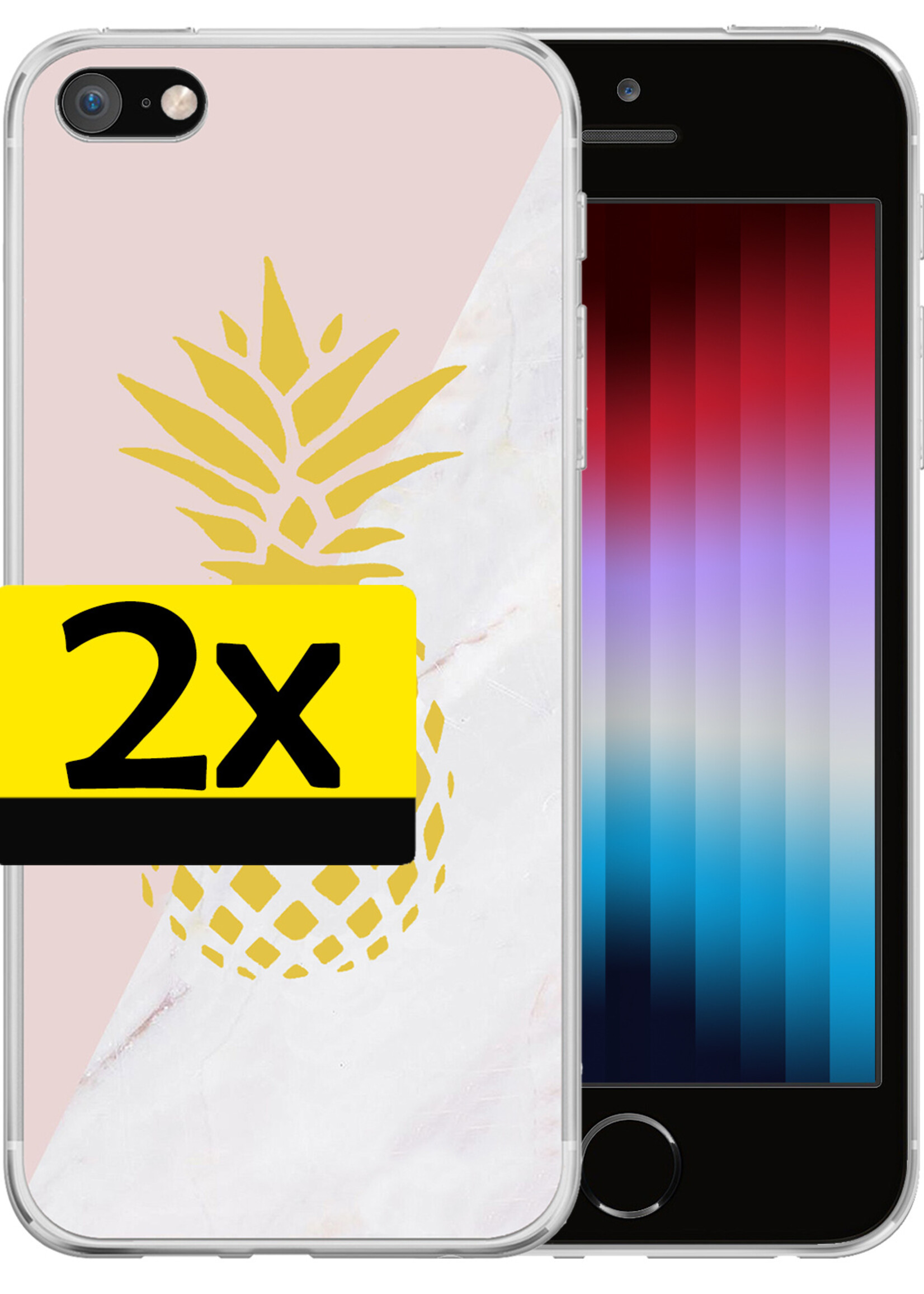 LUQ Hoesje Geschikt voor iPhone SE 2022 Hoesje Siliconen Case - Hoes Geschikt voor iPhone SE (2022) Hoes Siliconen - Ananas - 2 Stuks