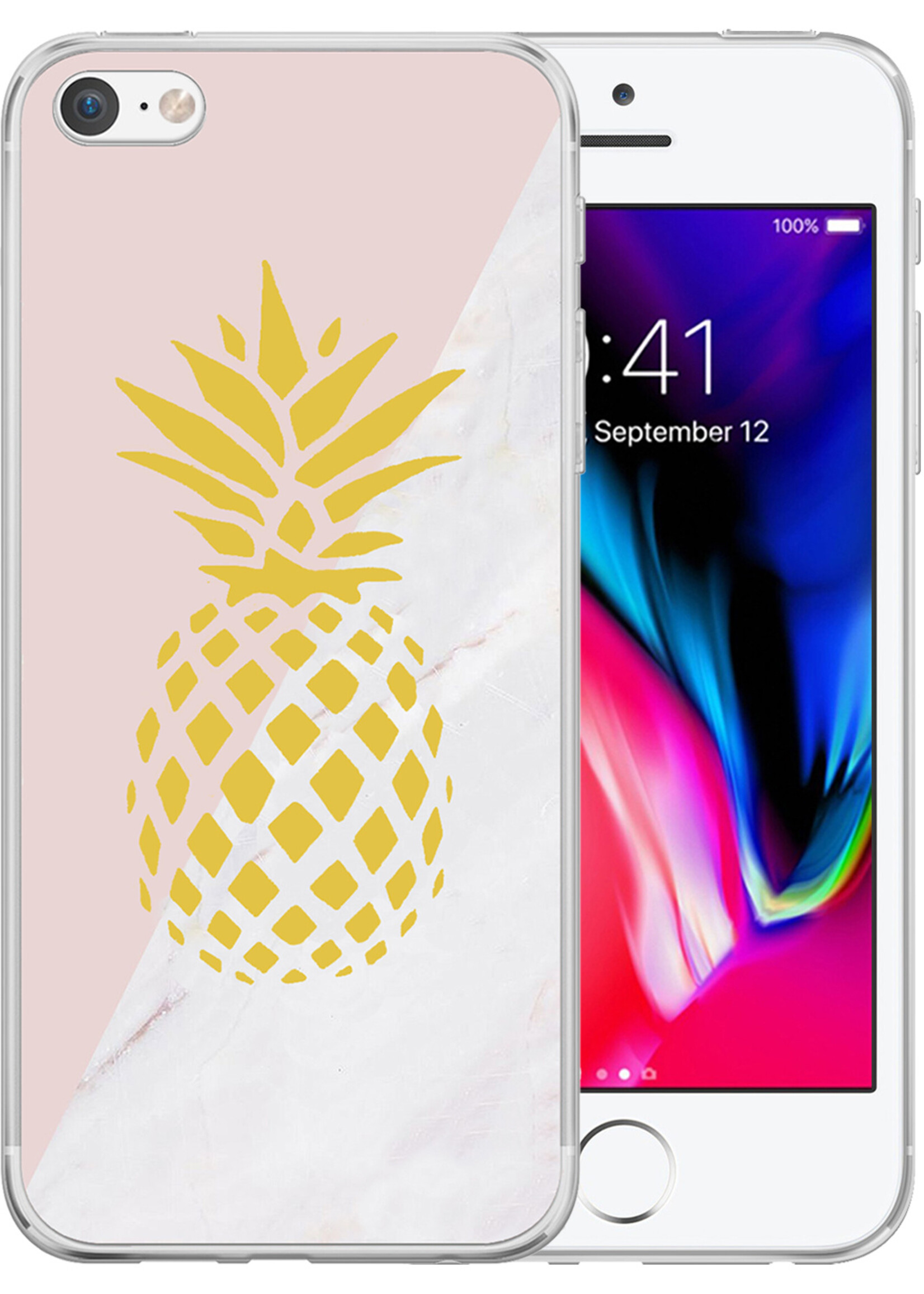 LUQ Hoesje Geschikt voor iPhone 8 Hoesje Siliconen Case - Hoes Geschikt voor iPhone 8 Hoes Siliconen - Ananas
