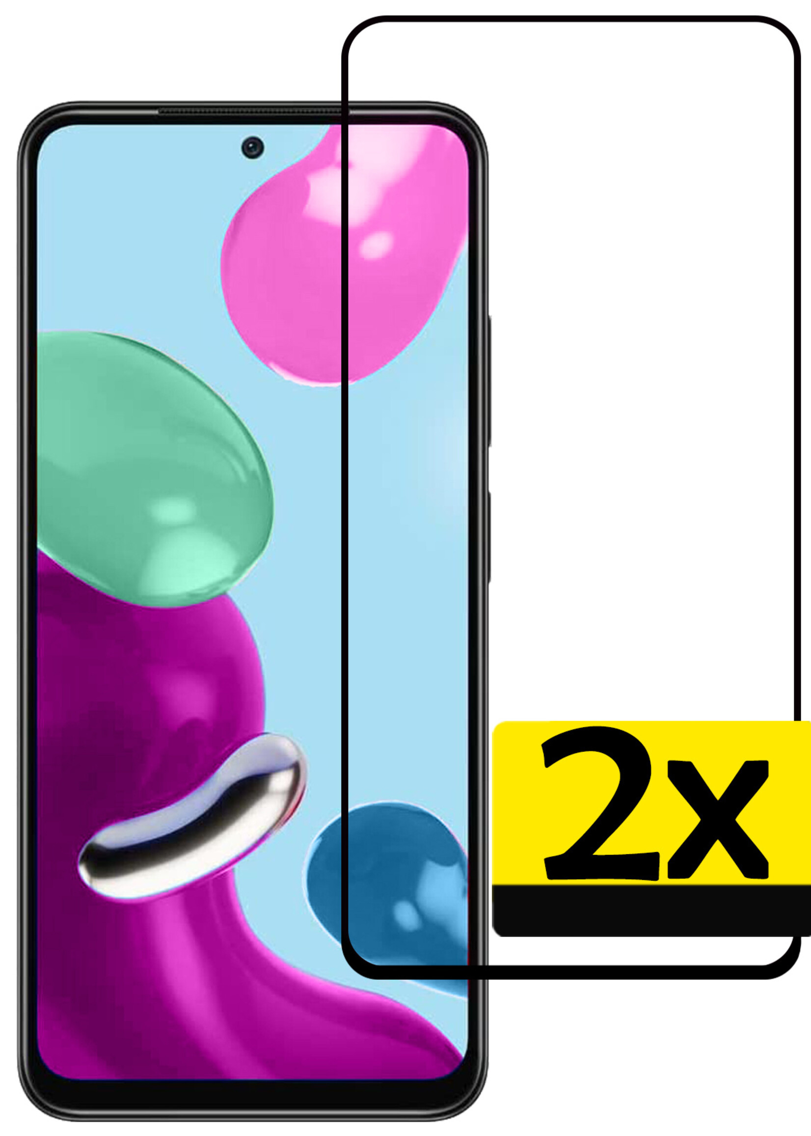LUQ Screenprotector Geschikt voor Xiaomi Redmi Note 11 Screenprotector Glas Full Cover - Screenprotector Geschikt voor Xiaomi Redmi Note 11 Screenprotector Full Cover - 2 Stuks