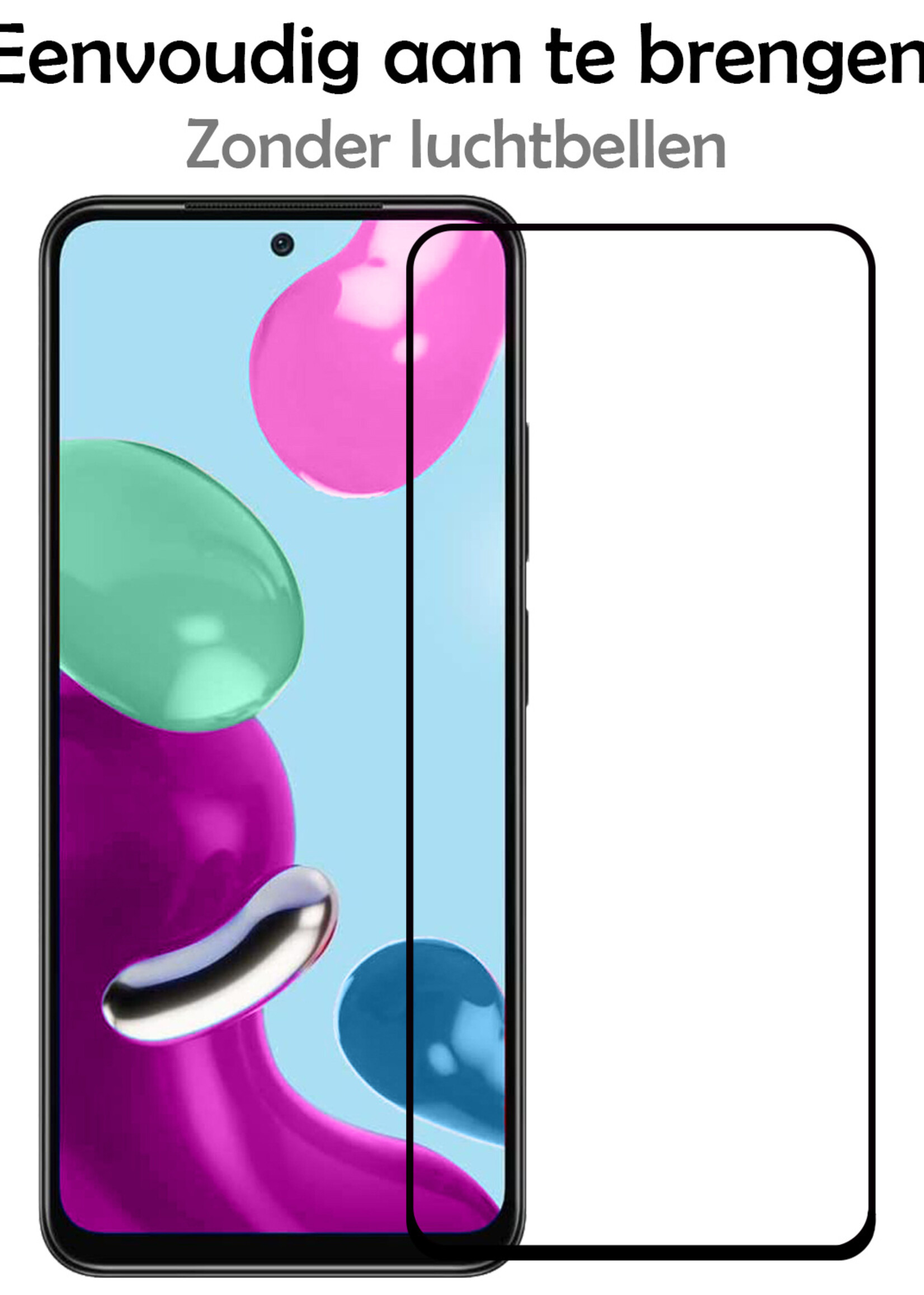 LUQ Screenprotector Geschikt voor Xiaomi Redmi Note 11 Screenprotector Glas Full Cover - Screenprotector Geschikt voor Xiaomi Redmi Note 11 Screenprotector Full Cover - 2 Stuks