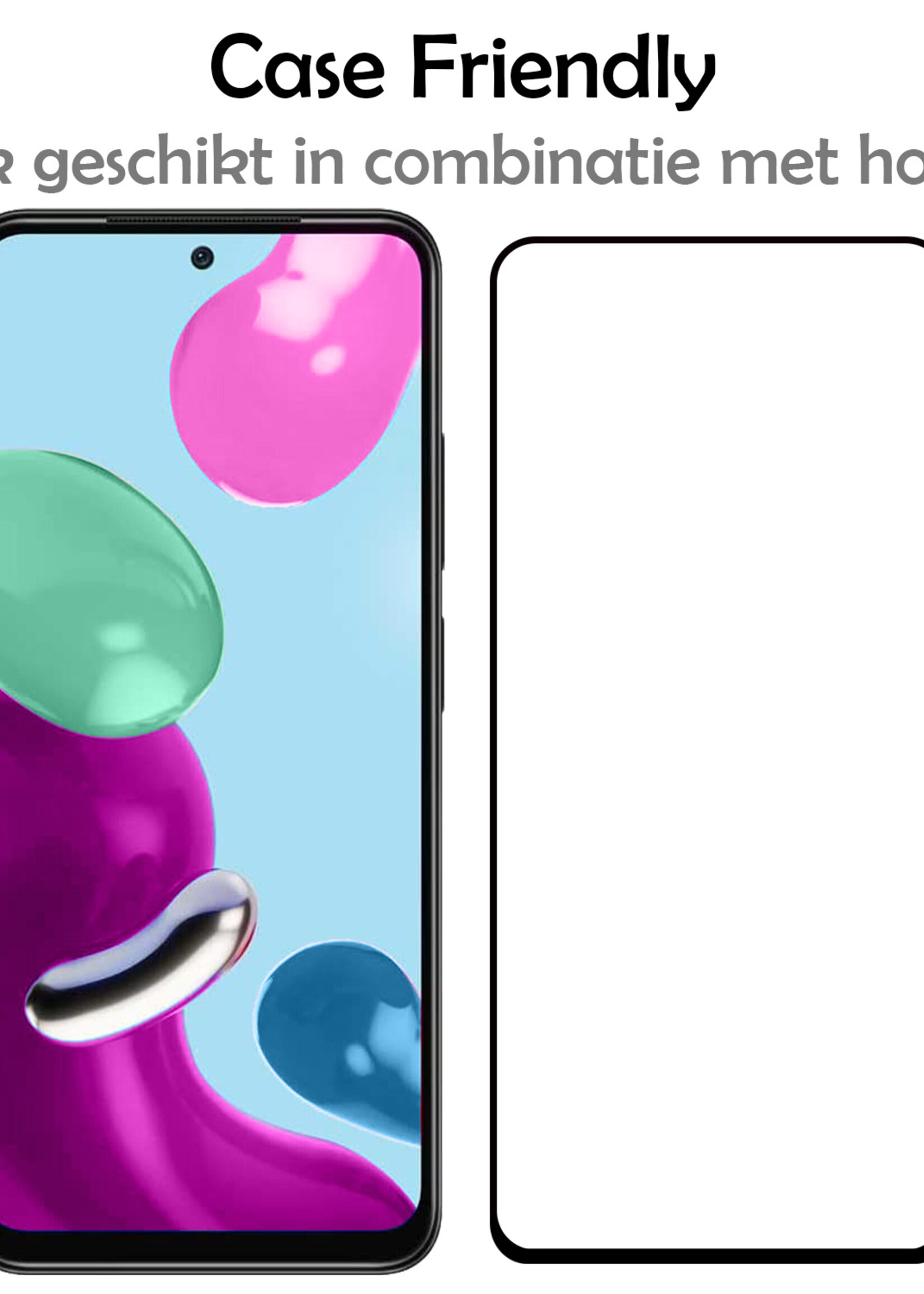 LUQ Screenprotector Geschikt voor Xiaomi Redmi Note 11 Screenprotector Glas Full Cover - Screenprotector Geschikt voor Xiaomi Redmi Note 11 Screenprotector Full Cover - 2 Stuks