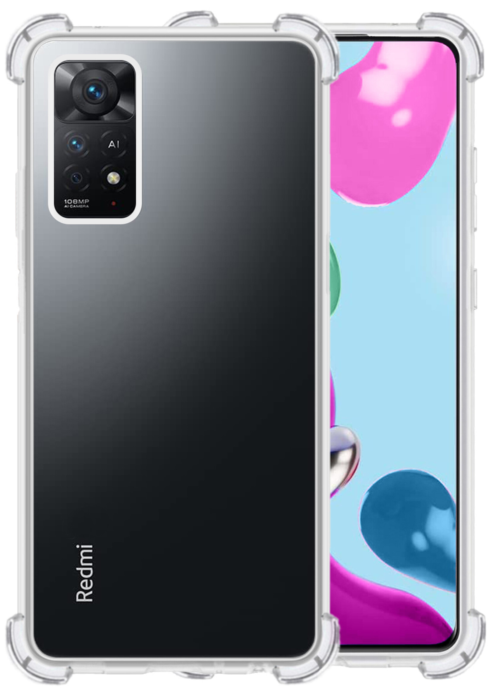 LUQ Hoesje Geschikt voor Xiaomi Redmi Note 11 Hoesje Shockproof Case Siliconen - Hoes Geschikt voor Xiaomi Redmi Note 11 Hoes Cover Siliconen - Transparant