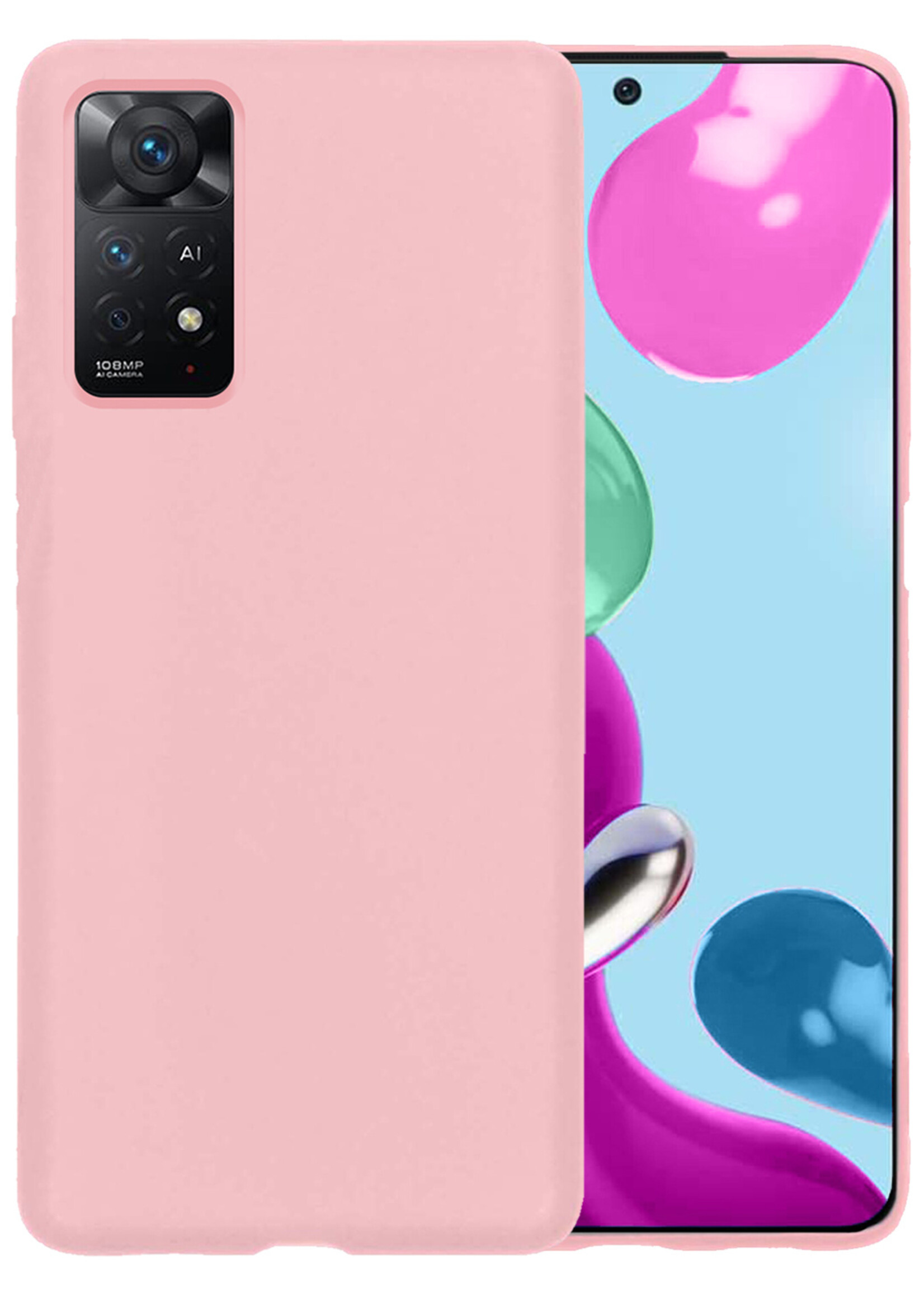 LUQ Hoesje Geschikt voor Xiaomi Redmi Note 11 Hoesje Siliconen Case - Hoes Geschikt voor Xiaomi Redmi Note 11 Hoes Siliconen - Lichtroze