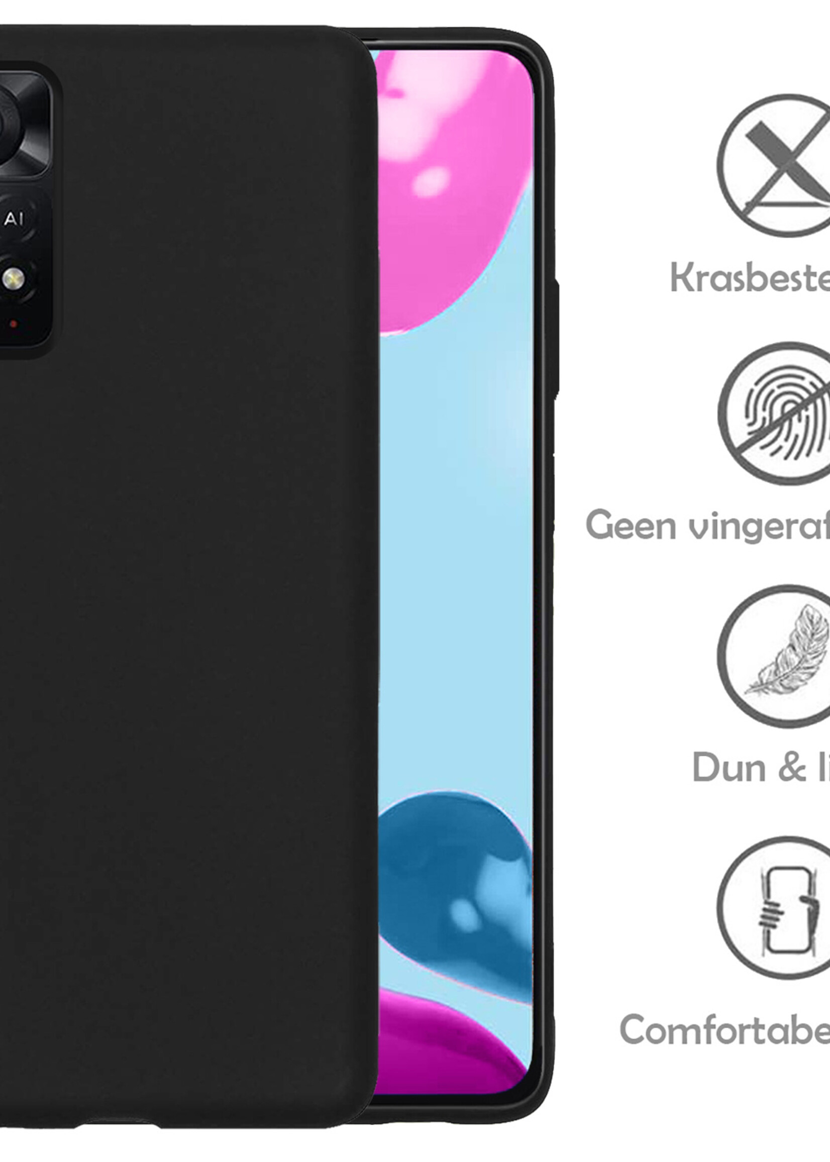 LUQ Hoesje Geschikt voor Xiaomi Redmi Note 11 Hoesje Siliconen Case - Hoes Geschikt voor Xiaomi Redmi Note 11 Hoes Siliconen - Zwart - 2 Stuks