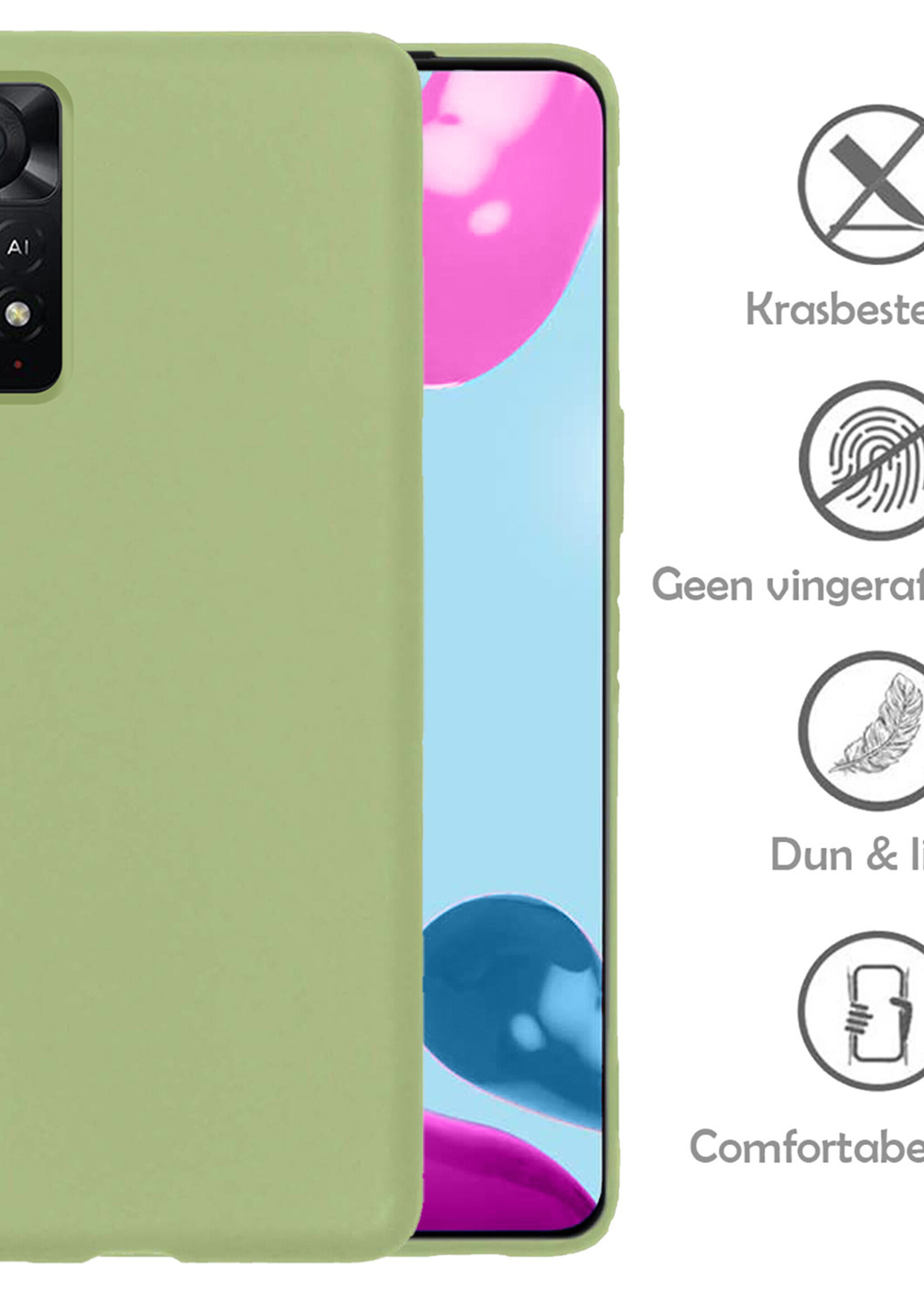 LUQ Hoesje Geschikt voor Xiaomi Redmi Note 11 Hoesje Siliconen Case Met Screenprotector - Hoes Geschikt voor Xiaomi Redmi Note 11 Hoes Siliconen - Groen