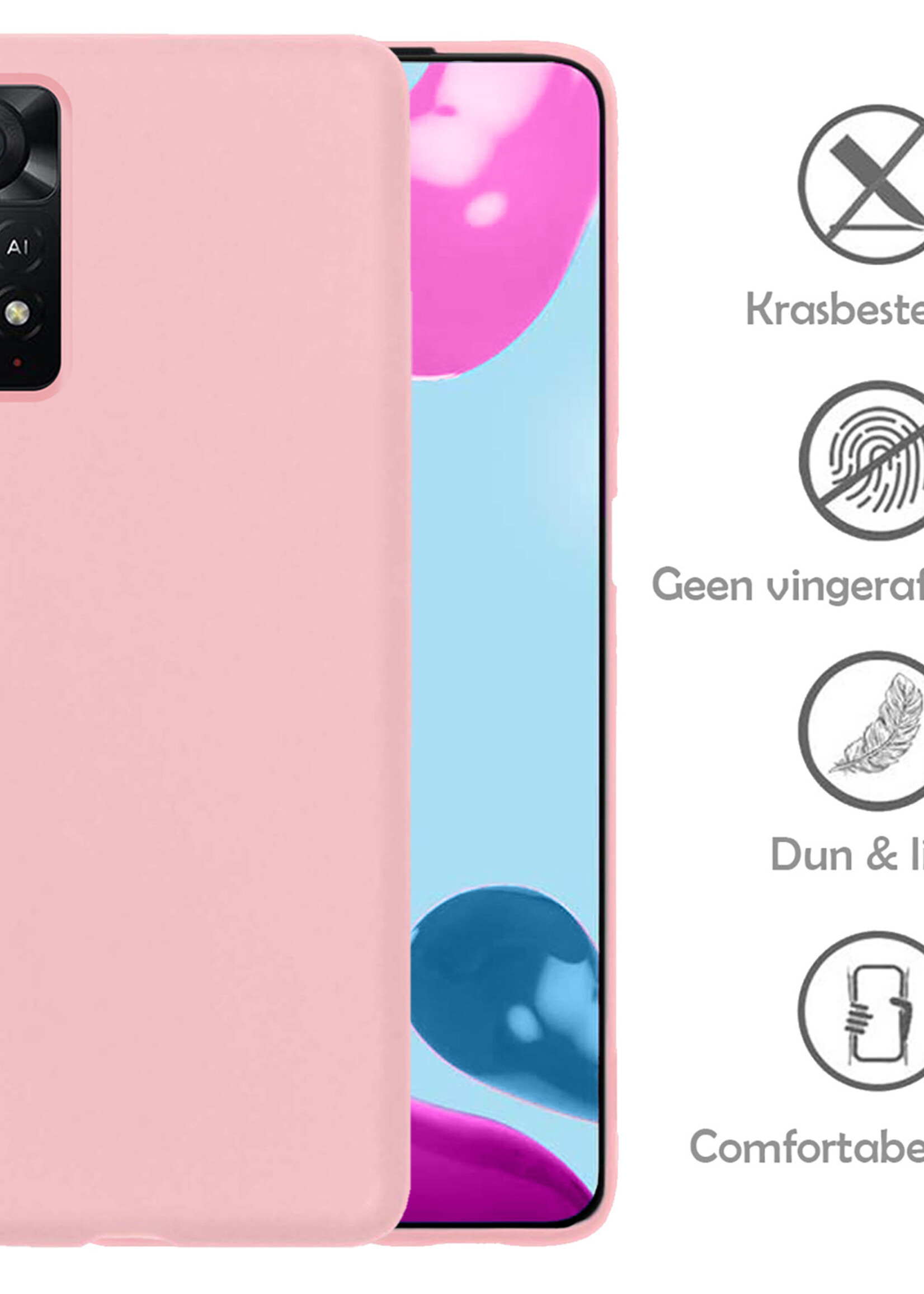 LUQ Hoesje Geschikt voor Xiaomi Redmi Note 11 Hoesje Siliconen Case Met Screenprotector - Hoes Geschikt voor Xiaomi Redmi Note 11 Hoes Siliconen - Lichtroze