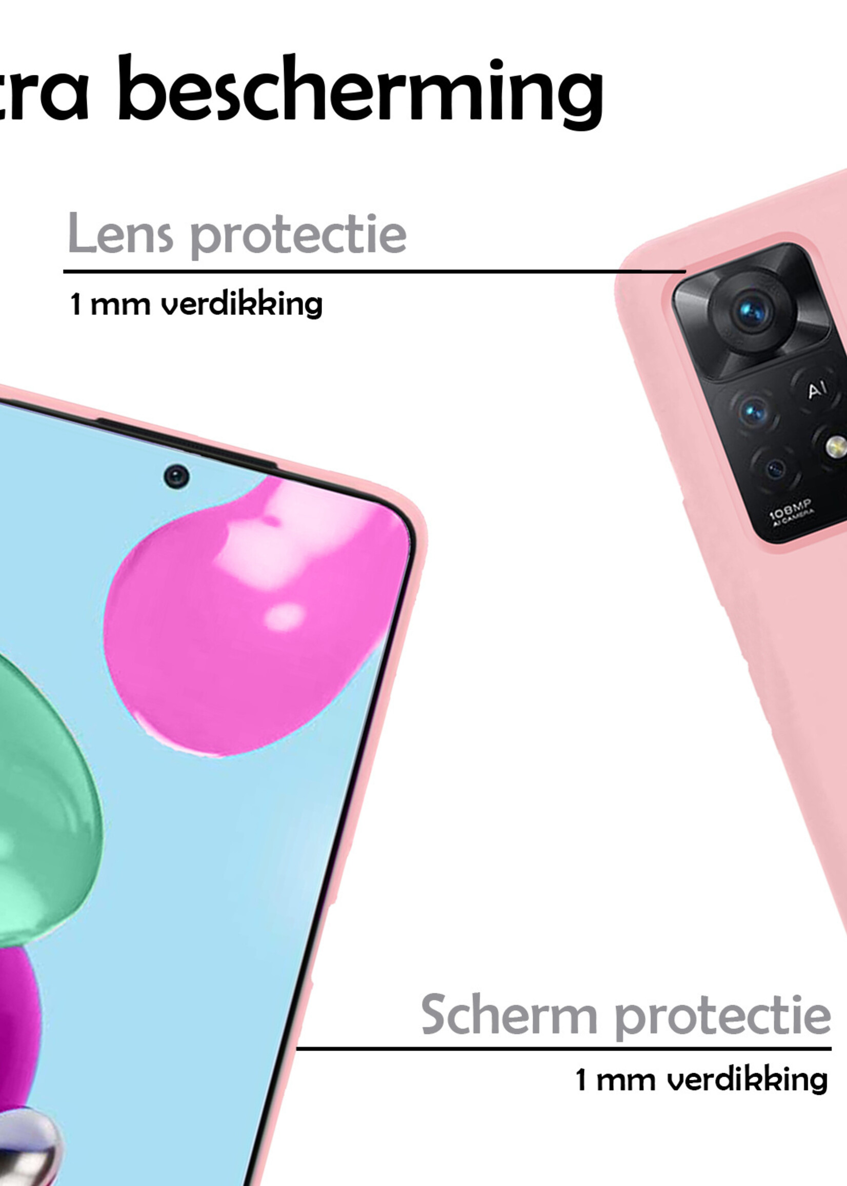 LUQ Hoesje Geschikt voor Xiaomi Redmi Note 11 Hoesje Siliconen Case Met Screenprotector - Hoes Geschikt voor Xiaomi Redmi Note 11 Hoes Siliconen - Lichtroze