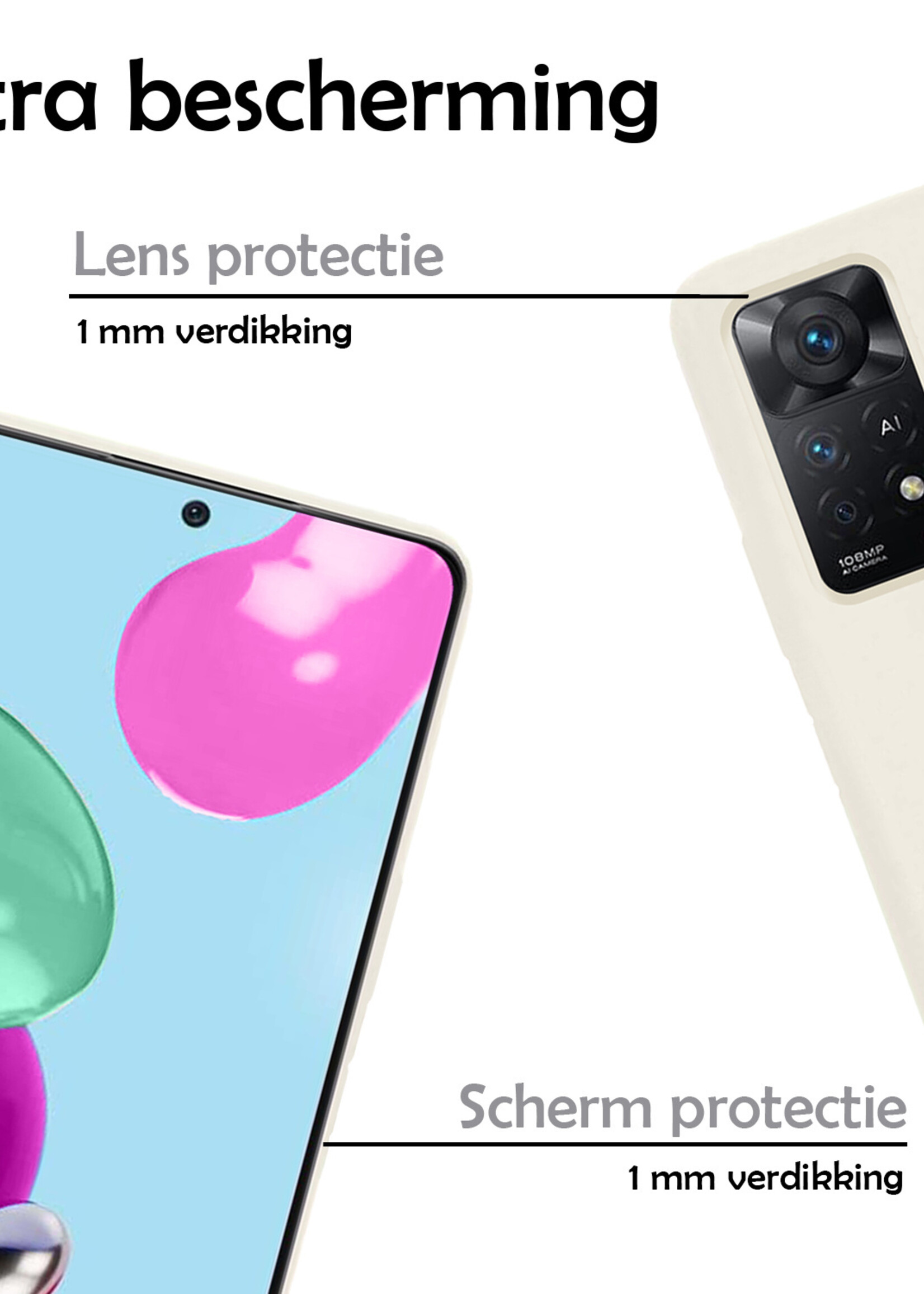 LUQ Hoesje Geschikt voor Xiaomi Redmi Note 11 Hoesje Siliconen Case Met Screenprotector - Hoes Geschikt voor Xiaomi Redmi Note 11 Hoes Siliconen - Wit