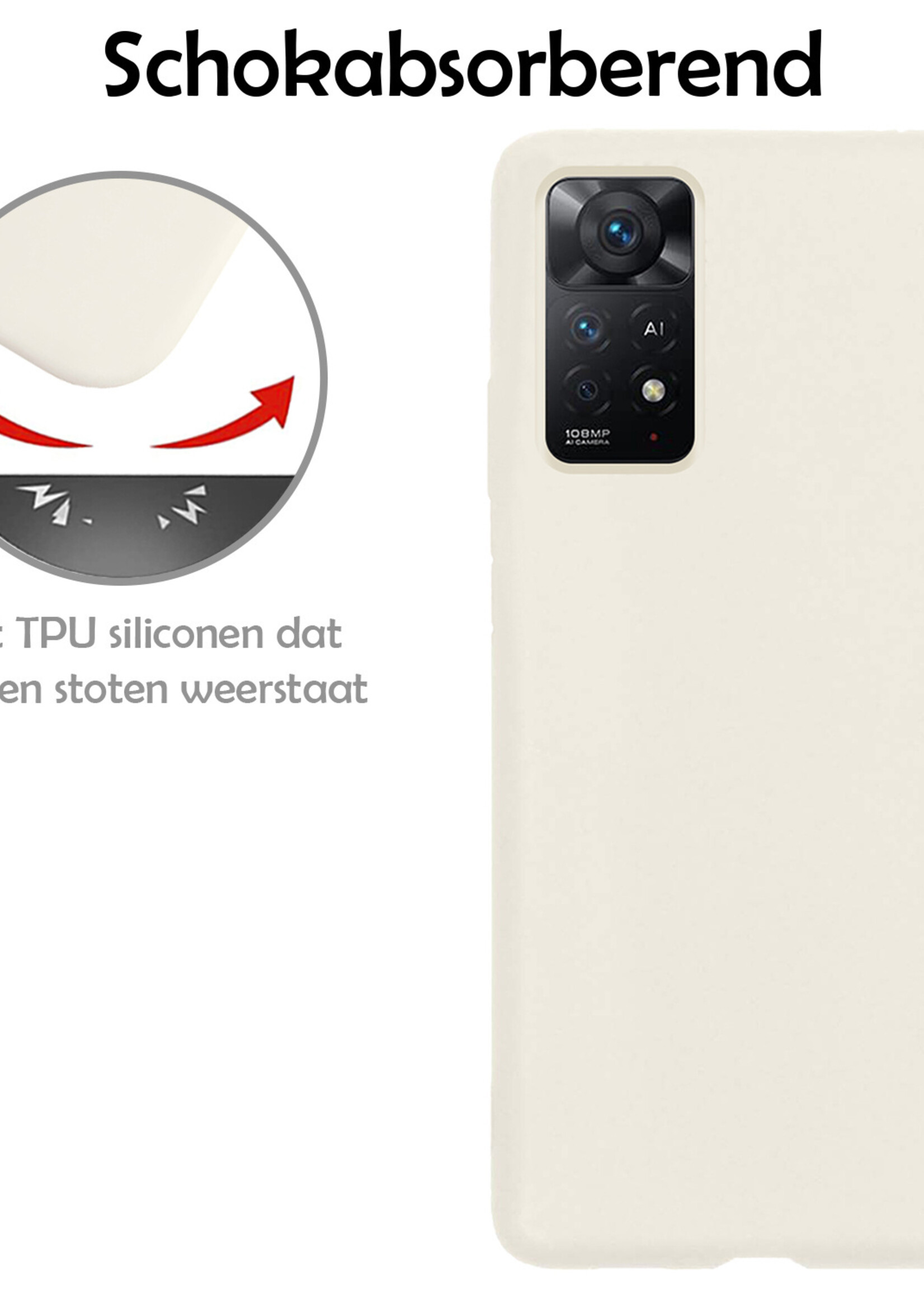 LUQ Hoesje Geschikt voor Xiaomi Redmi Note 11 Hoesje Siliconen Case Met Screenprotector - Hoes Geschikt voor Xiaomi Redmi Note 11 Hoes Siliconen - Wit