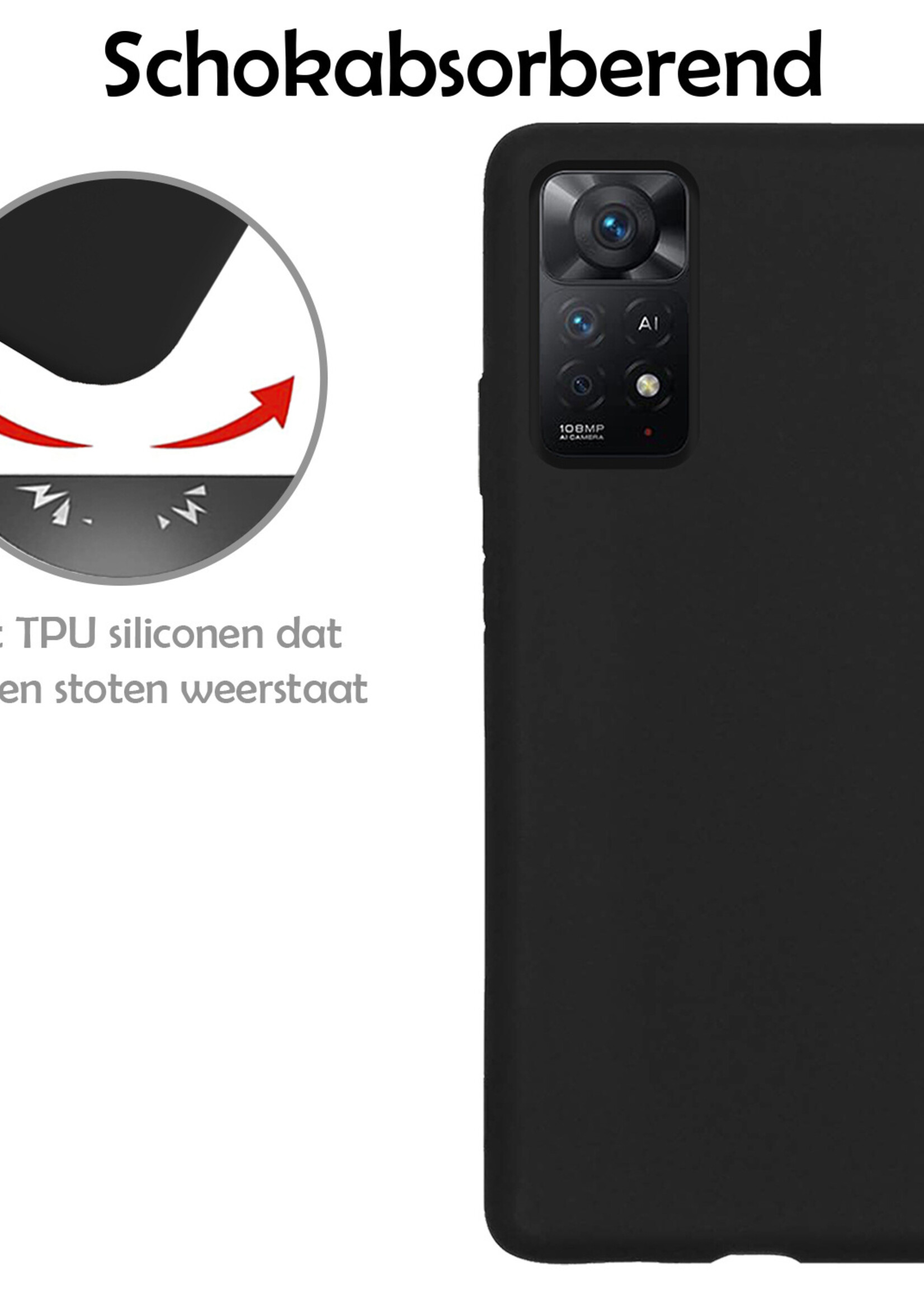 LUQ Hoesje Geschikt voor Xiaomi Redmi Note 11 Hoesje Siliconen Case Met Screenprotector - Hoes Geschikt voor Xiaomi Redmi Note 11 Hoes Siliconen - Zwart