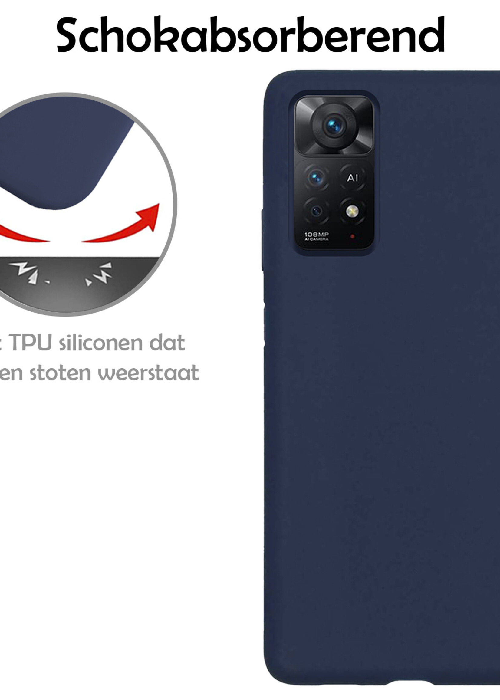 LUQ Hoesje Geschikt voor Xiaomi Redmi Note 11 Hoesje Siliconen Case Met 2x Screenprotector - Hoes Geschikt voor Xiaomi Redmi Note 11 Hoes Siliconen - Donkerblauw