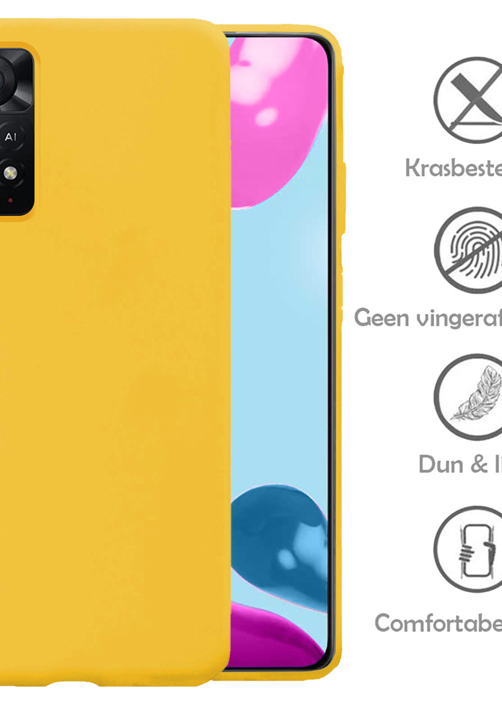 LUQ Hoesje Geschikt voor Xiaomi Redmi Note 11 Hoesje Siliconen Case Met 2x Screenprotector - Hoes Geschikt voor Xiaomi Redmi Note 11 Hoes Siliconen - Geel