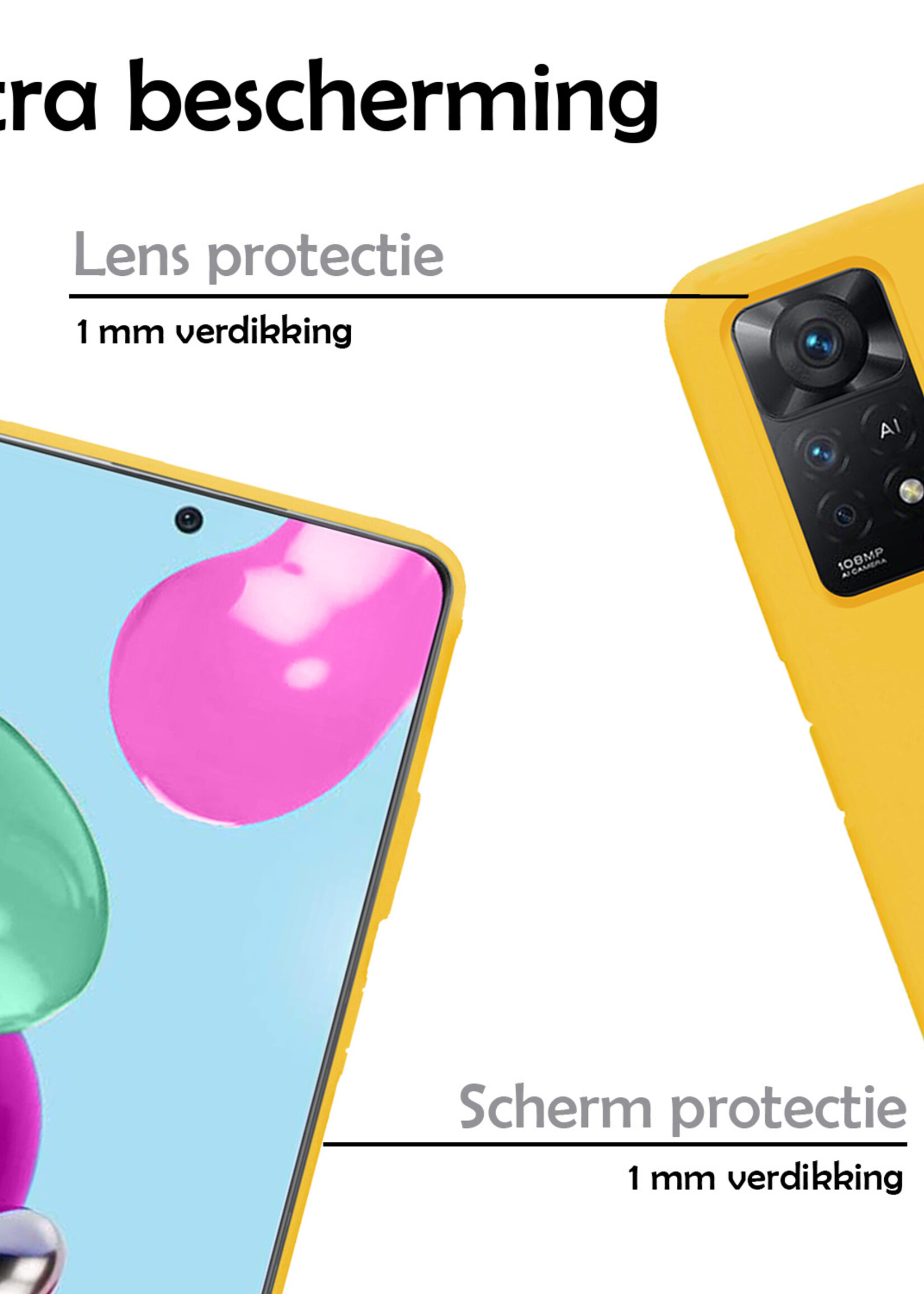 LUQ Hoesje Geschikt voor Xiaomi Redmi Note 11 Hoesje Siliconen Case Met 2x Screenprotector - Hoes Geschikt voor Xiaomi Redmi Note 11 Hoes Siliconen - Geel