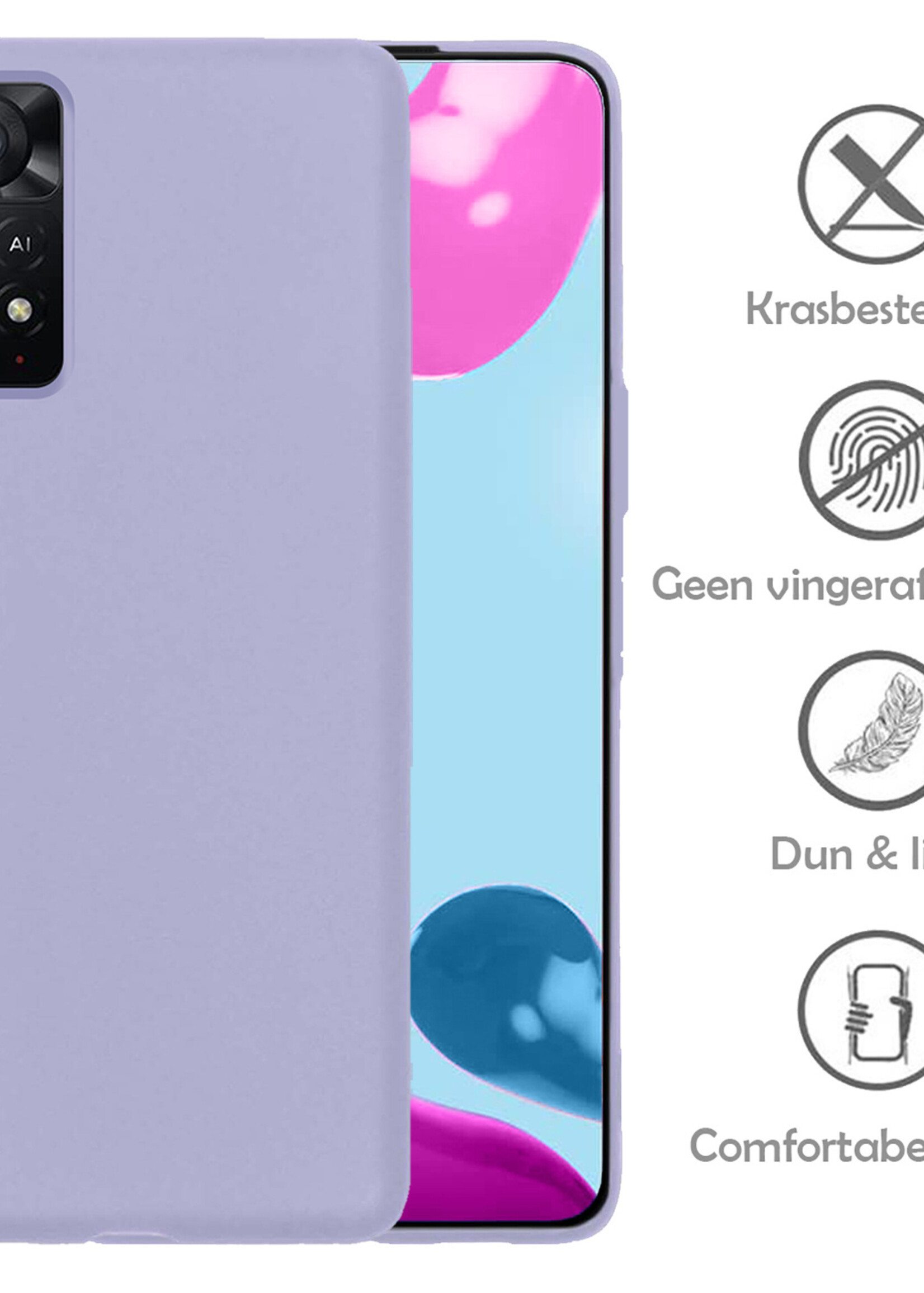 LUQ Hoesje Geschikt voor Xiaomi Redmi Note 11 Hoesje Siliconen Case Met 2x Screenprotector - Hoes Geschikt voor Xiaomi Redmi Note 11 Hoes Siliconen - Lila