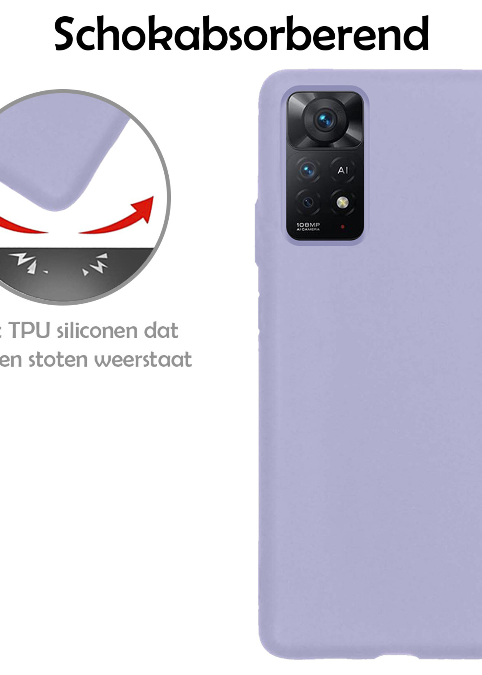 LUQ Hoesje Geschikt voor Xiaomi Redmi Note 11 Hoesje Siliconen Case Met 2x Screenprotector - Hoes Geschikt voor Xiaomi Redmi Note 11 Hoes Siliconen - Lila