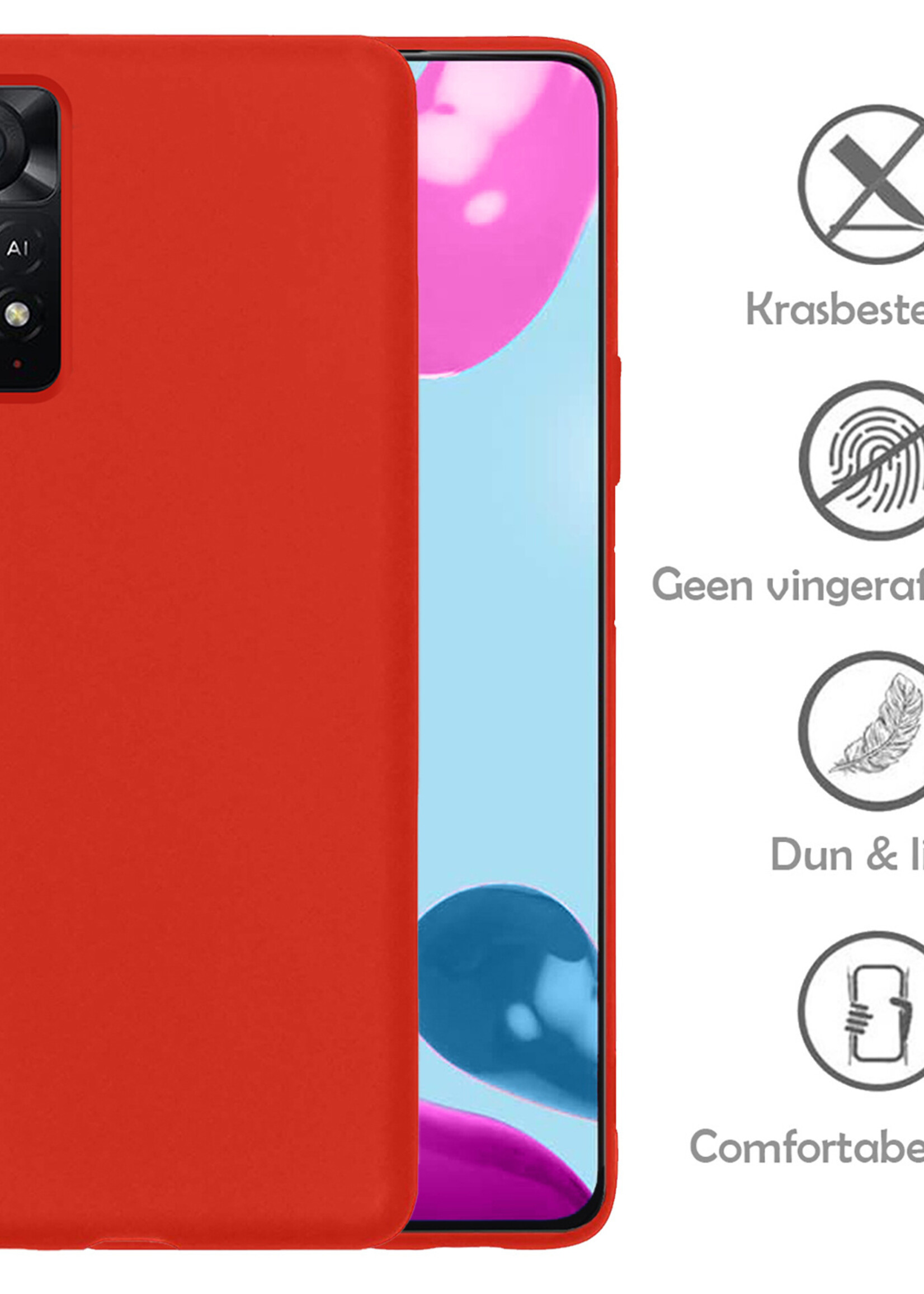 LUQ Hoesje Geschikt voor Xiaomi Redmi Note 11 Hoesje Siliconen Case Met 2x Screenprotector - Hoes Geschikt voor Xiaomi Redmi Note 11 Hoes Siliconen - Rood