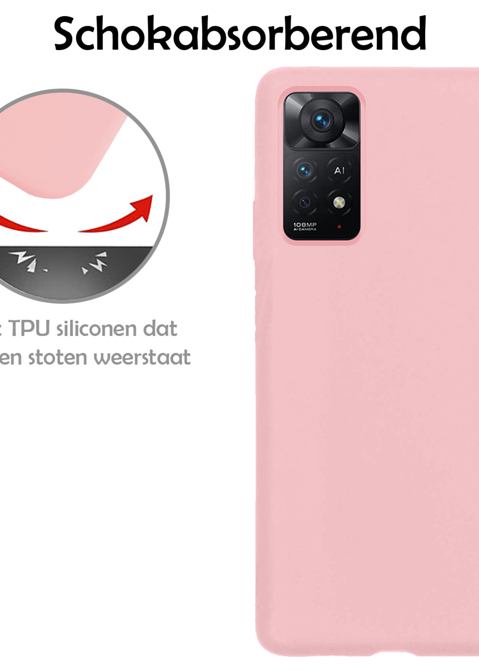 LUQ Hoesje Geschikt voor Xiaomi Redmi Note 11 Hoesje Siliconen Case Met 2x Screenprotector - Hoes Geschikt voor Xiaomi Redmi Note 11 Hoes Siliconen - Lichtroze
