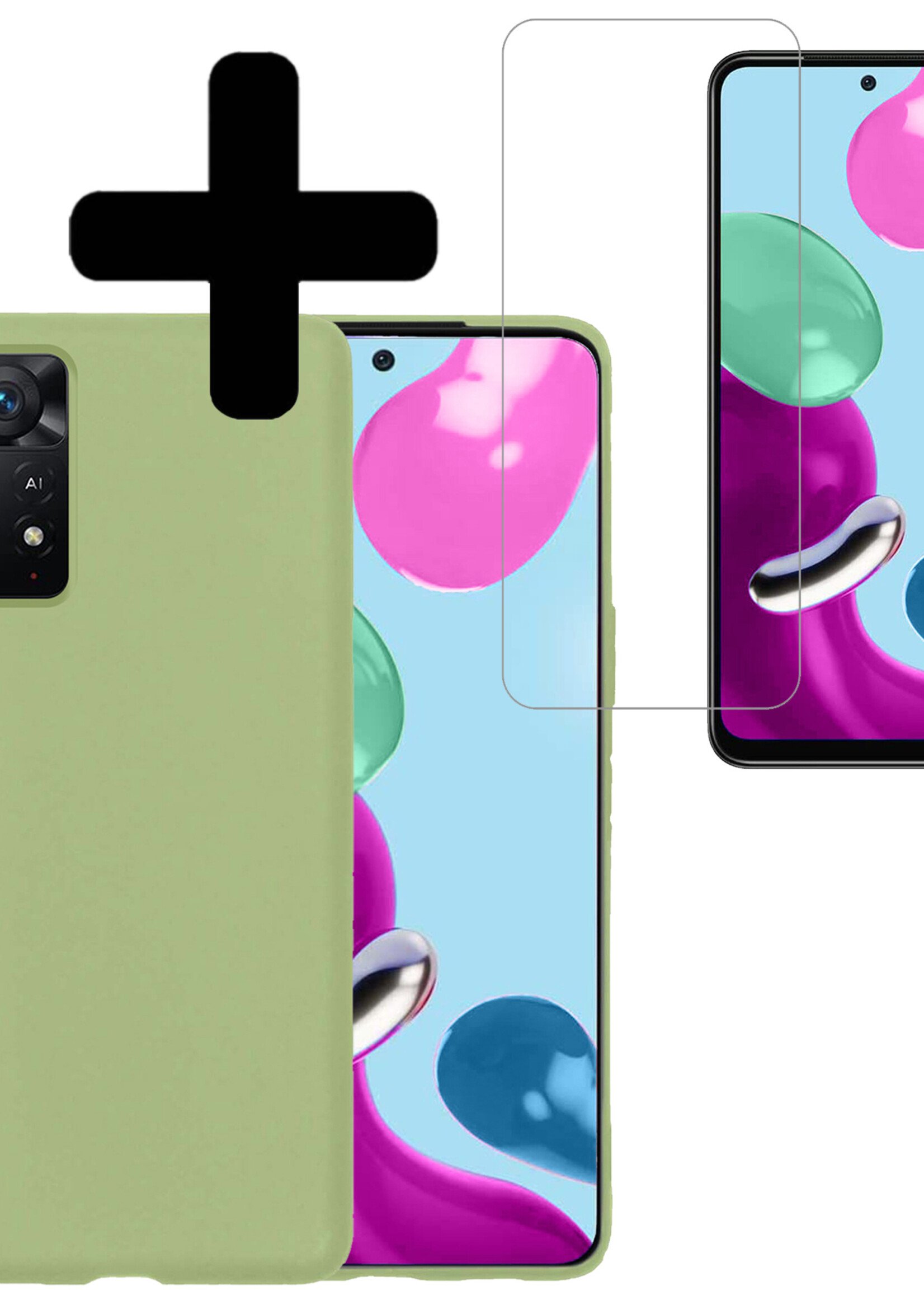 LUQ Hoesje Geschikt voor Xiaomi Redmi Note 11 Hoesje Siliconen Case Met Screenprotector - Hoes Geschikt voor Xiaomi Redmi Note 11 Hoes Siliconen - Groen