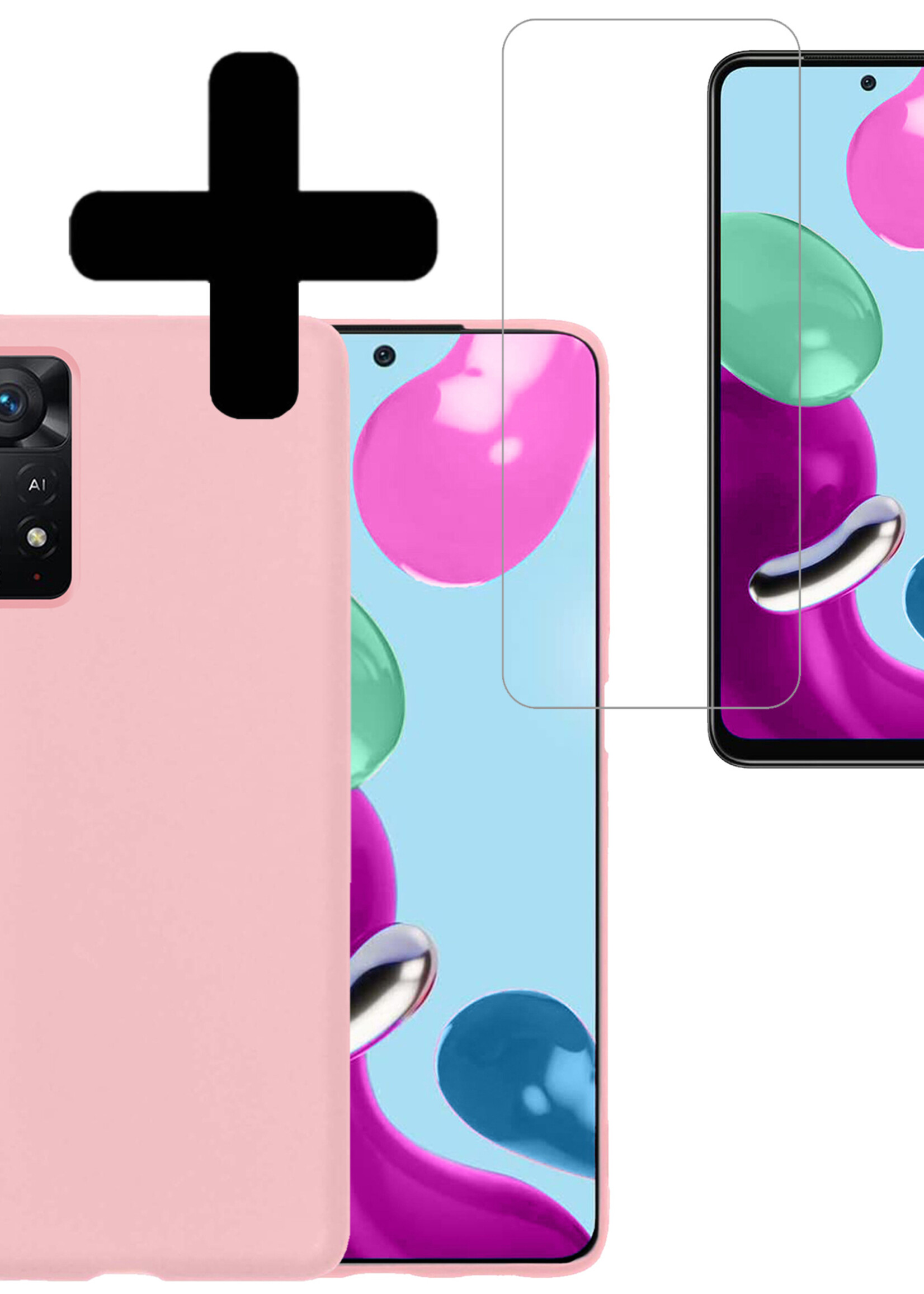 LUQ Hoesje Geschikt voor Xiaomi Redmi Note 11 Hoesje Siliconen Case Met Screenprotector - Hoes Geschikt voor Xiaomi Redmi Note 11 Hoes Siliconen - Lichtroze